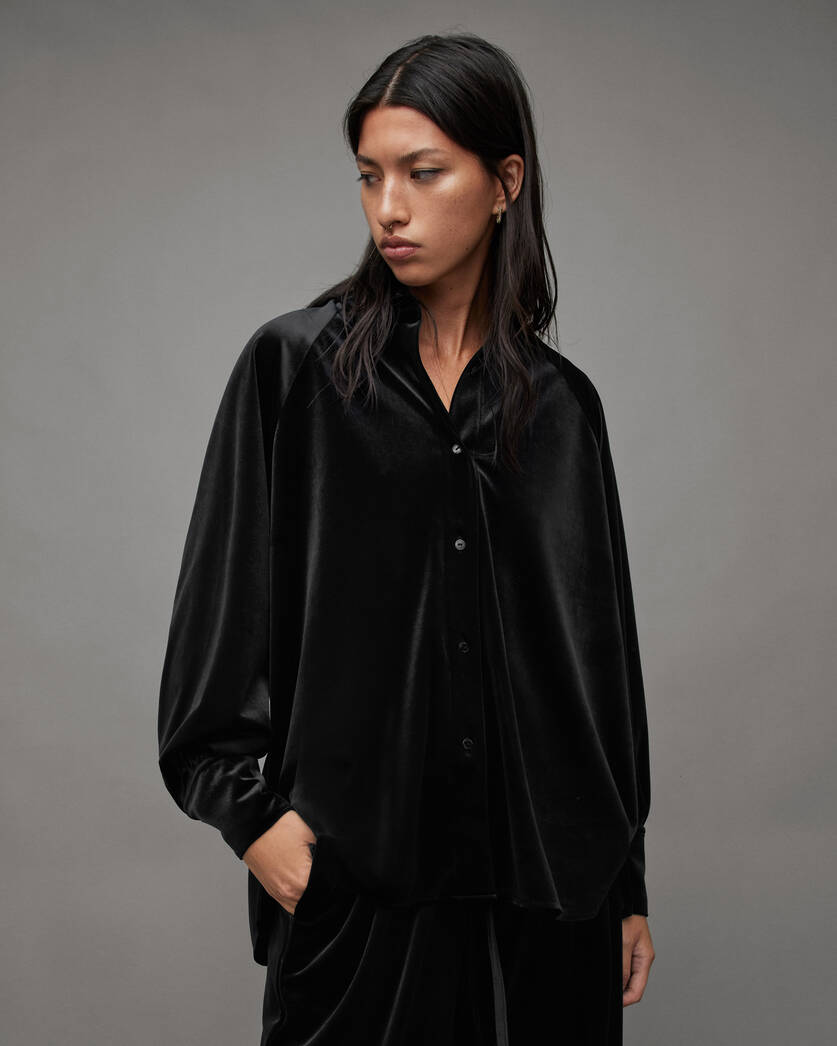 Oana Recycled Velvet Shirt Black | ALLSAINTS US