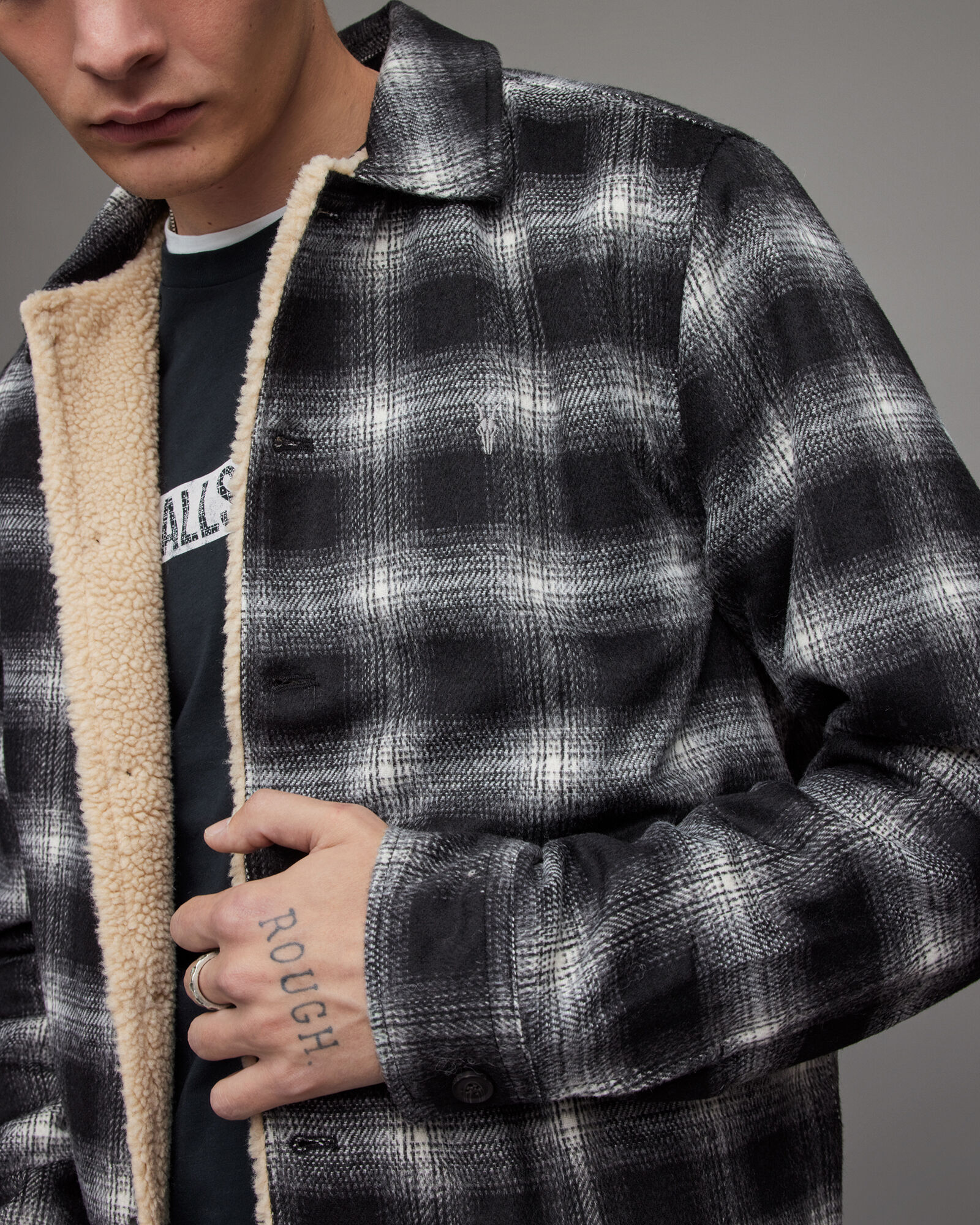 Canoose Sherpa-Lined Check Jacket Black 