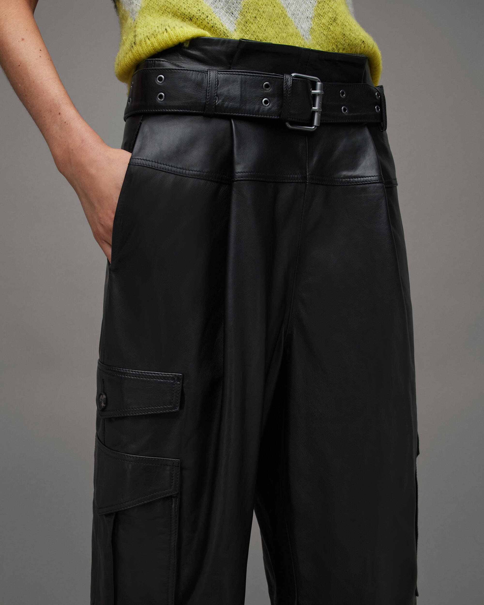 Harlyn Wide Leg Belted Leather Pants  large image number 3