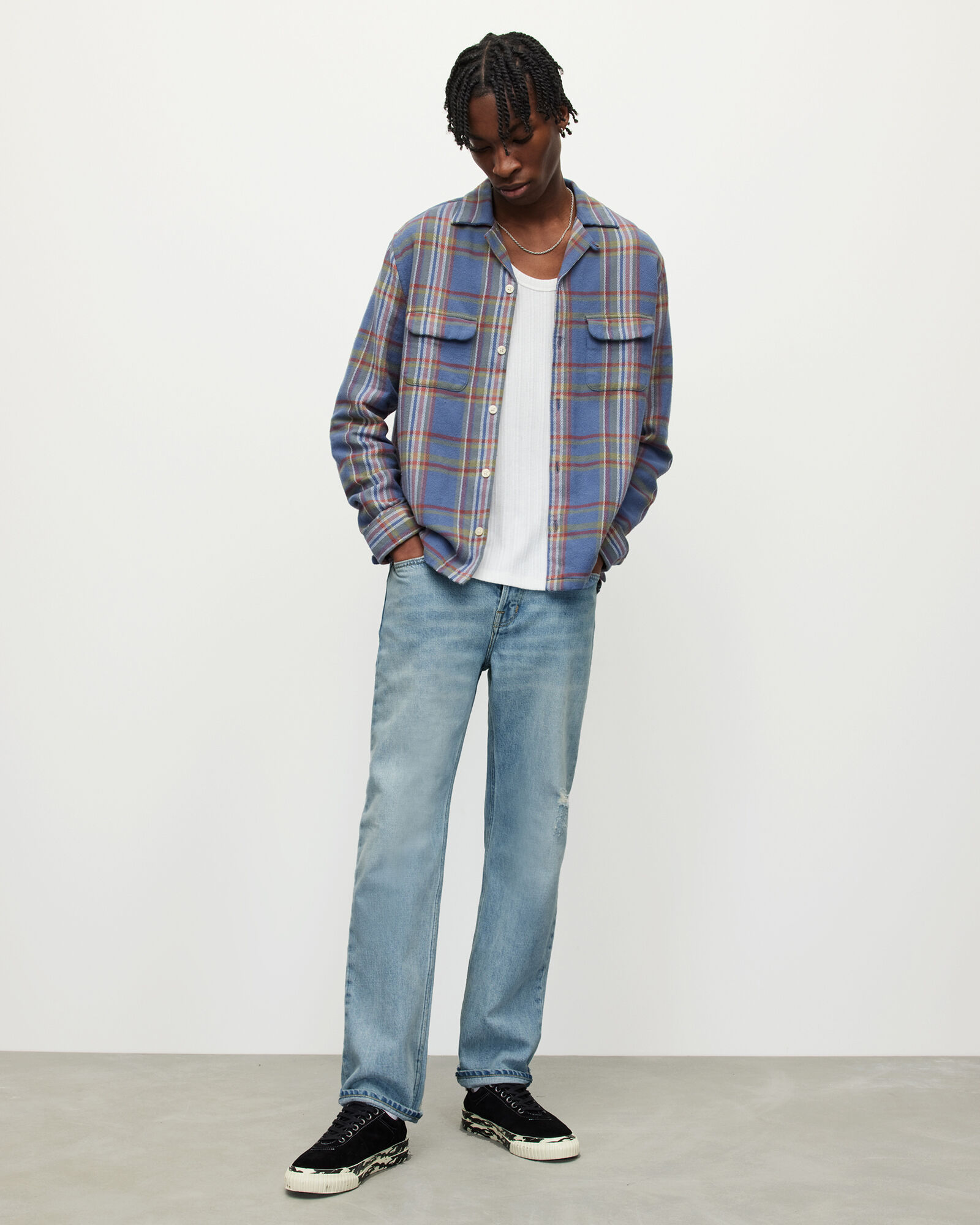 Curtis Straight Fit Damaged Denim Jeans Light Indigo | ALLSAINTS US