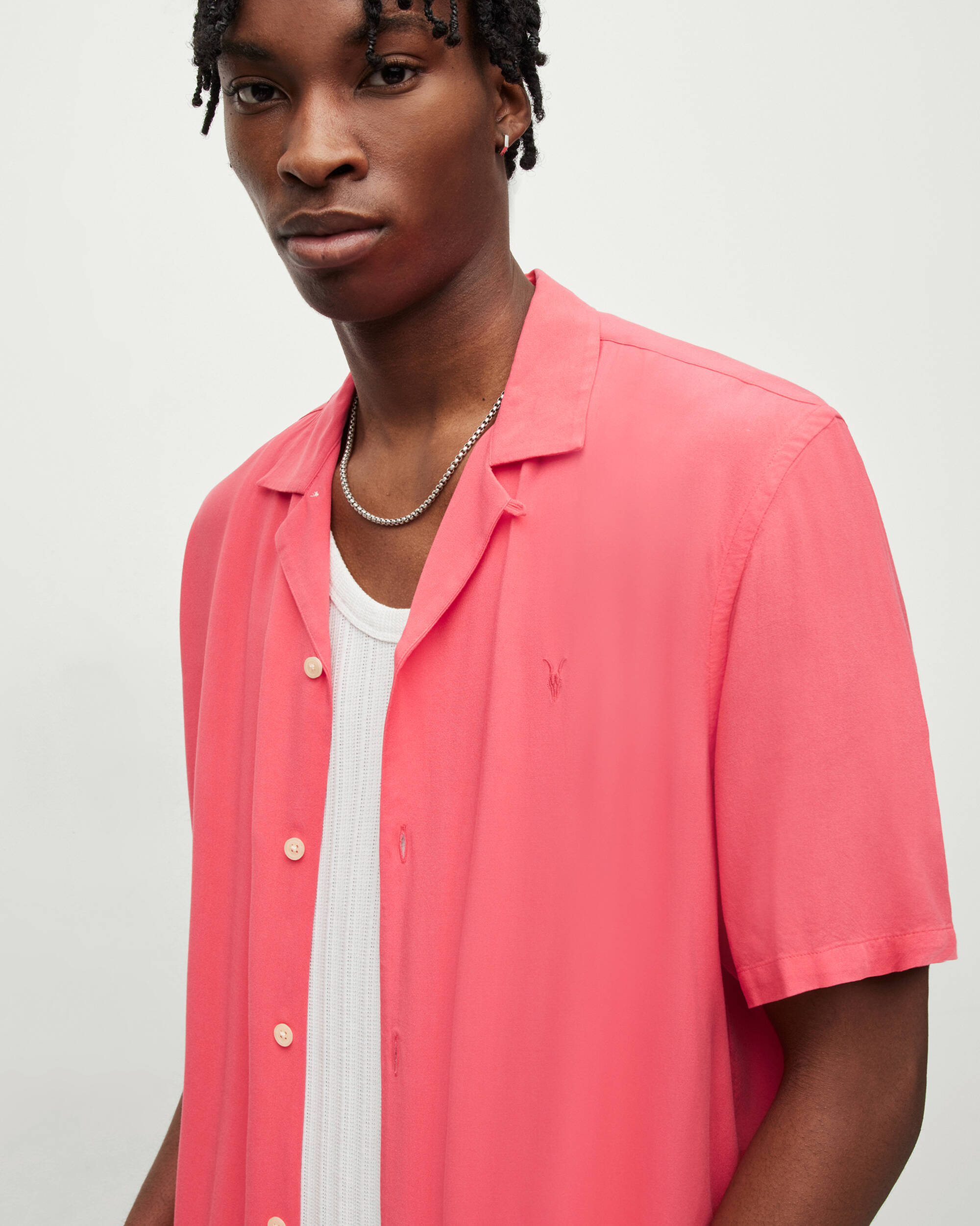 Venice Camp Collar Ramskull Shirt HISBISCUS RED | ALLSAINTS US