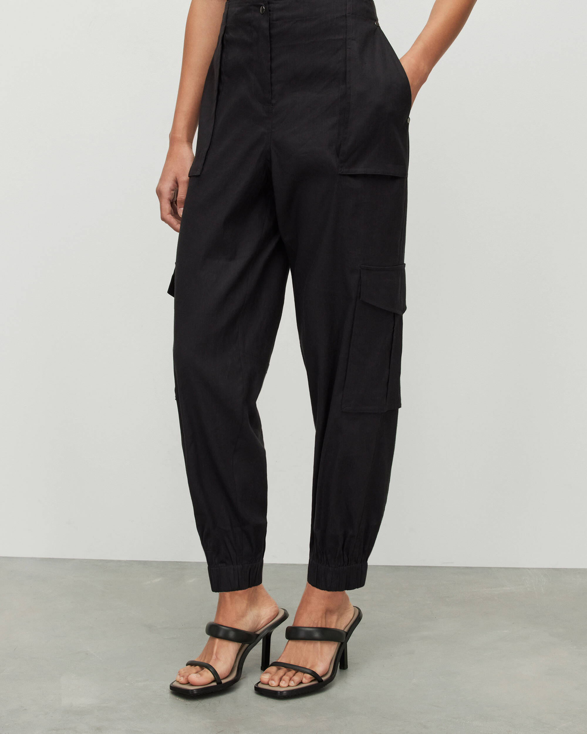 Frieda Linen Blend Cargo Pants Black | ALLSAINTS US