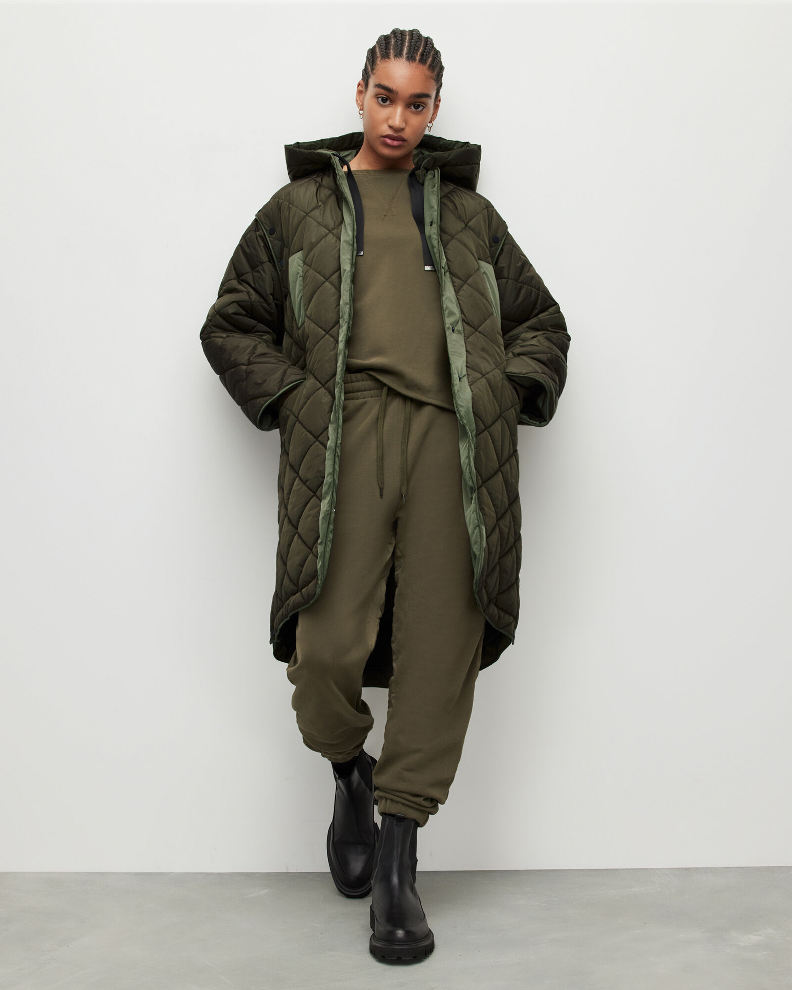 Rico Quilted Liner Coat Olive Green ALLSAINTS US