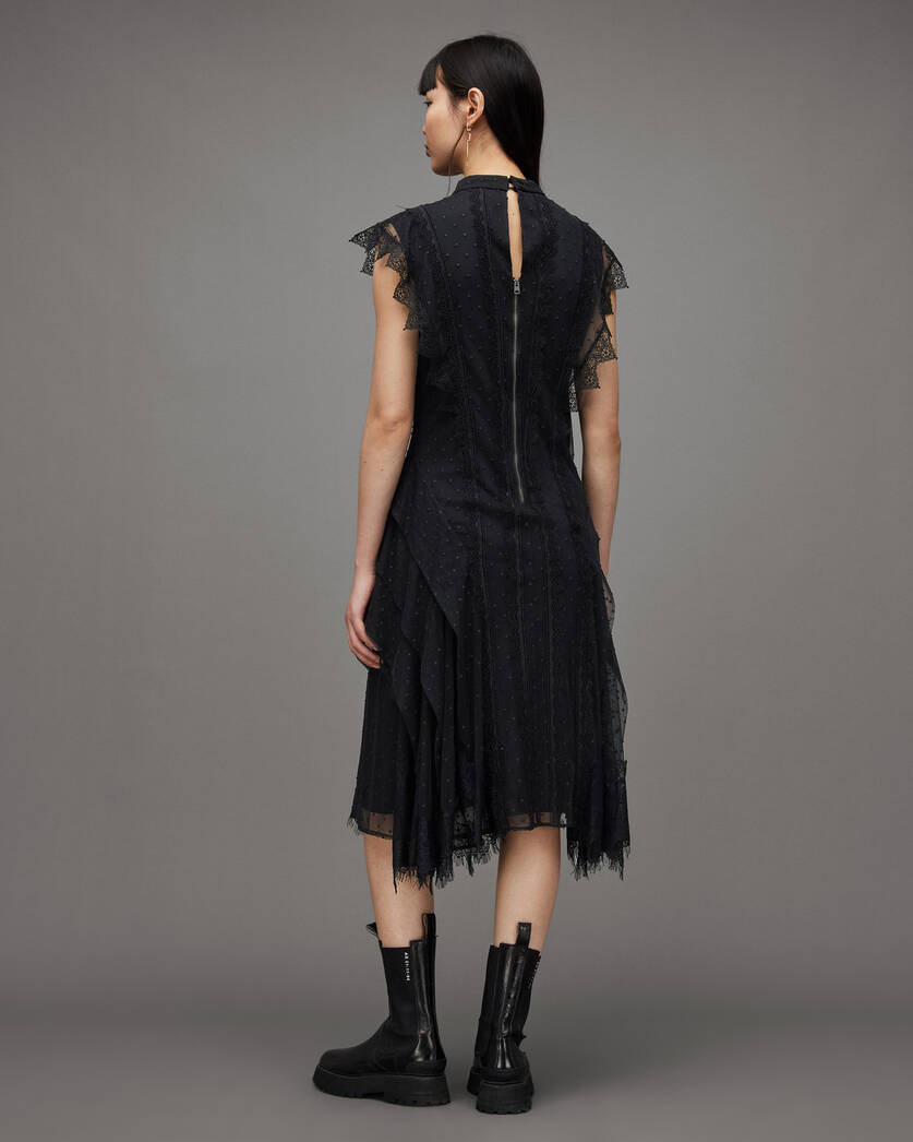 Freya Lace Asymmetric Hem Midi Dress Black | ALLSAINTS US