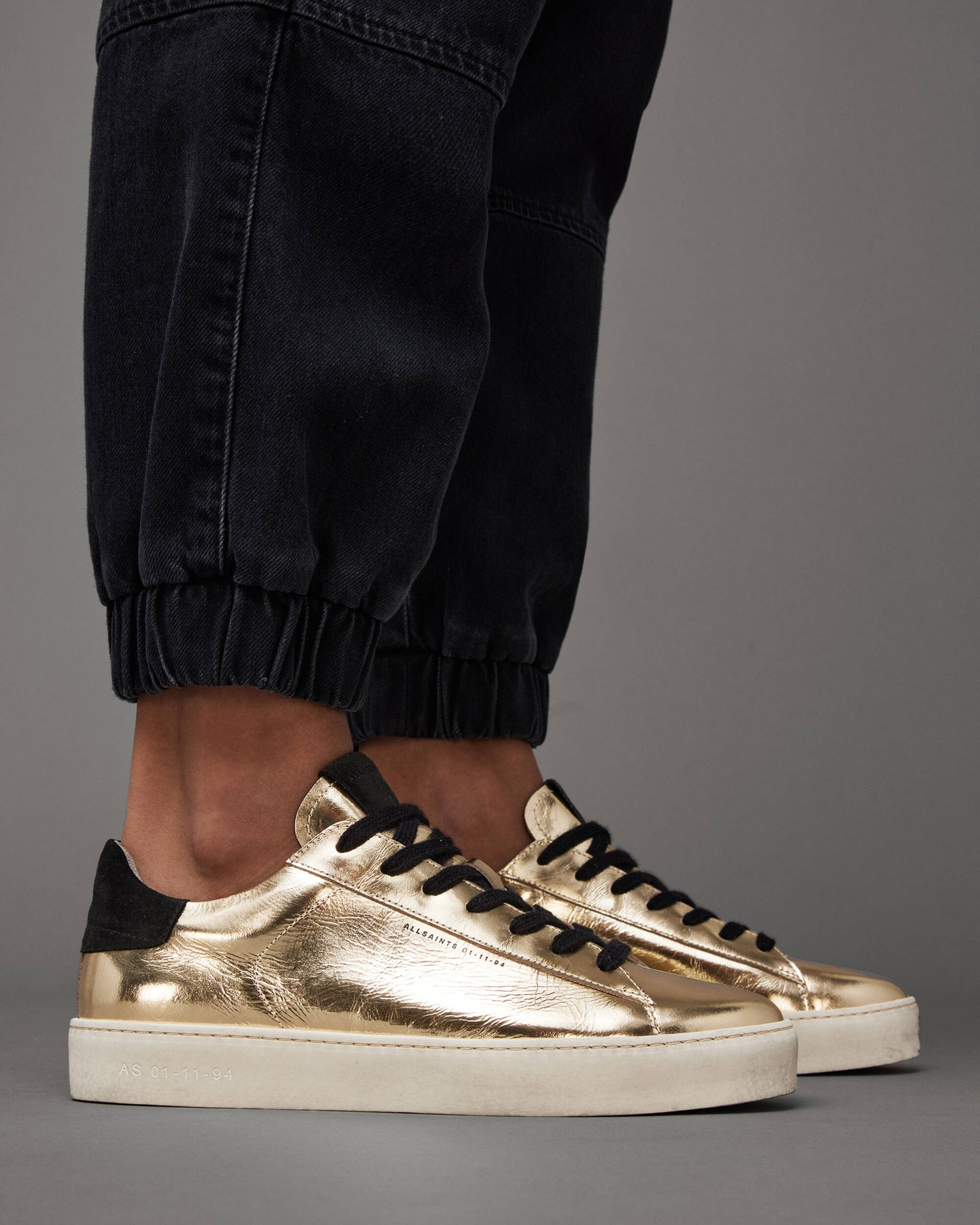 Shana Metallic Low Top Leather Sneakers Gold | ALLSAINTS US