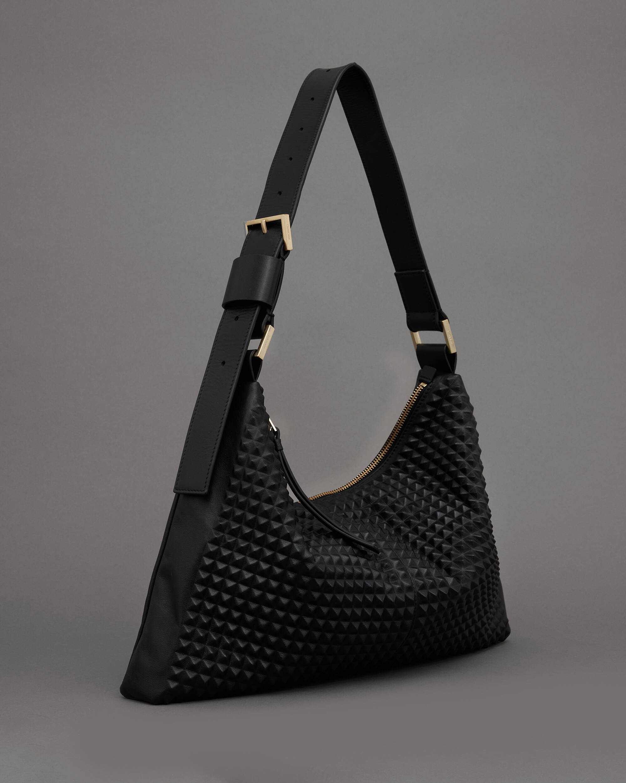 AllSaints Edbury Stud Medium Leather Shoulder Bag - Black/Brass