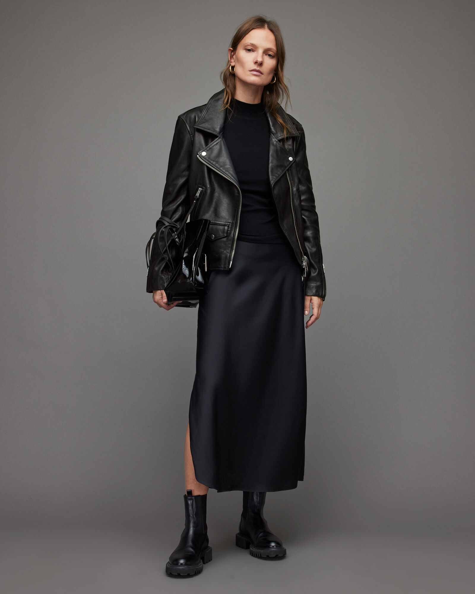Save 15% Womens Clothing Jackets Leather jackets AllSaints Luna Leather Biker Jacket in Black 