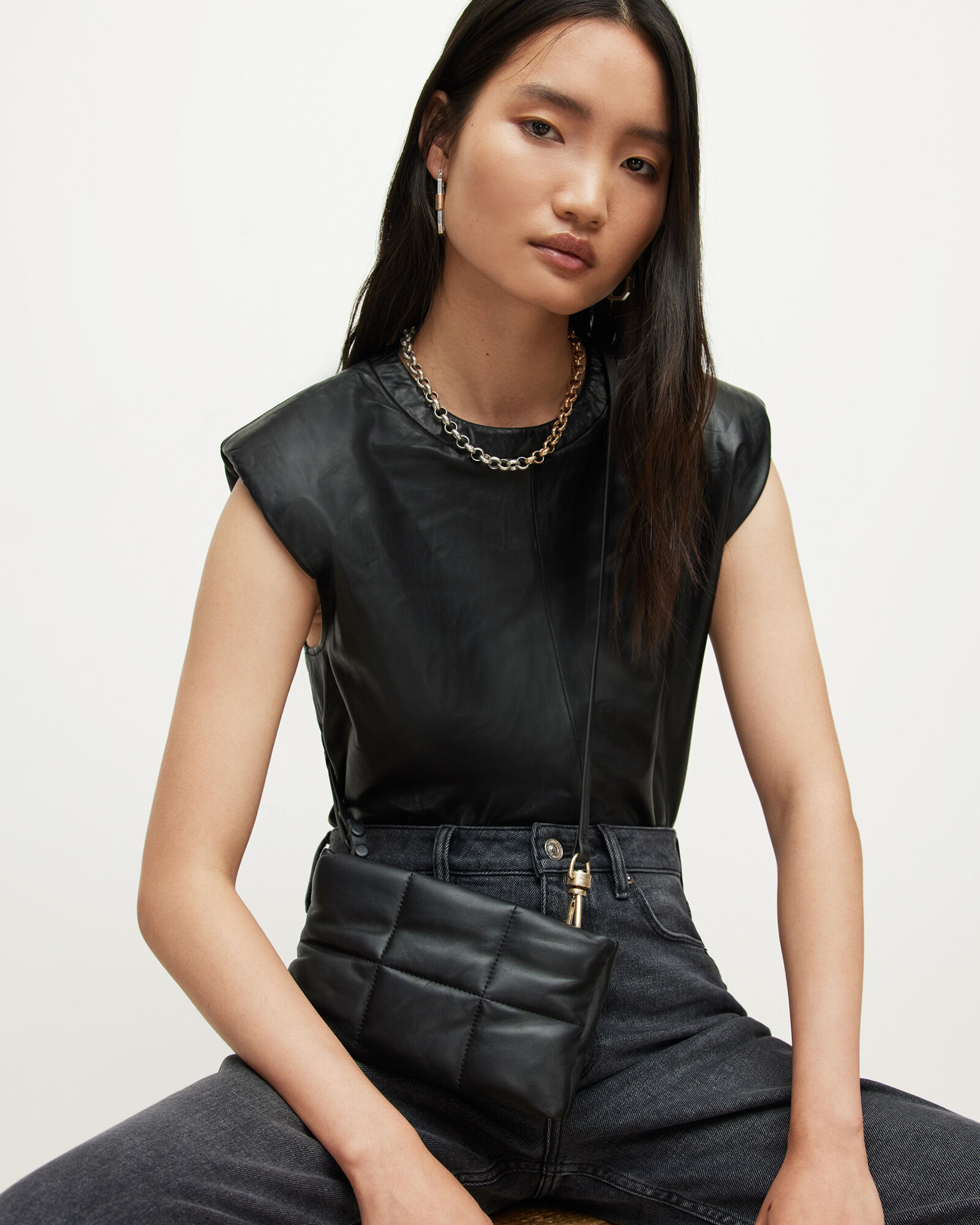 Mila Quilted Leather Pouch Crossbody Bag Black ALLSAINTS US