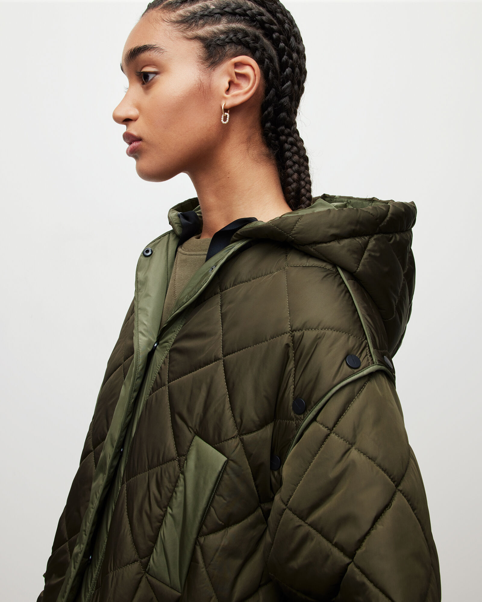 Rico Quilted Liner Coat Olive Green ALLSAINTS US