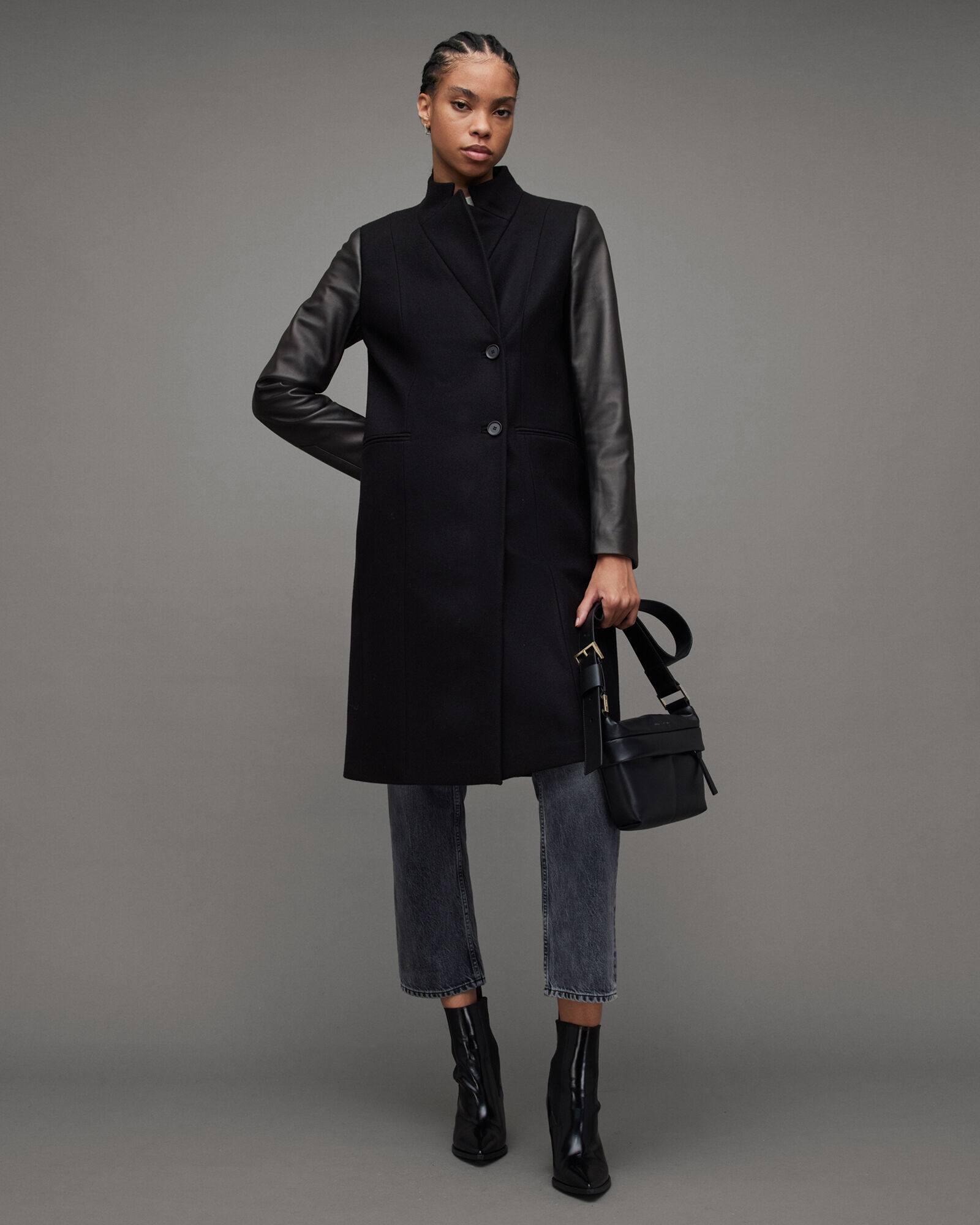 Sidney Wool Cashmere Leather Sleeve Coat