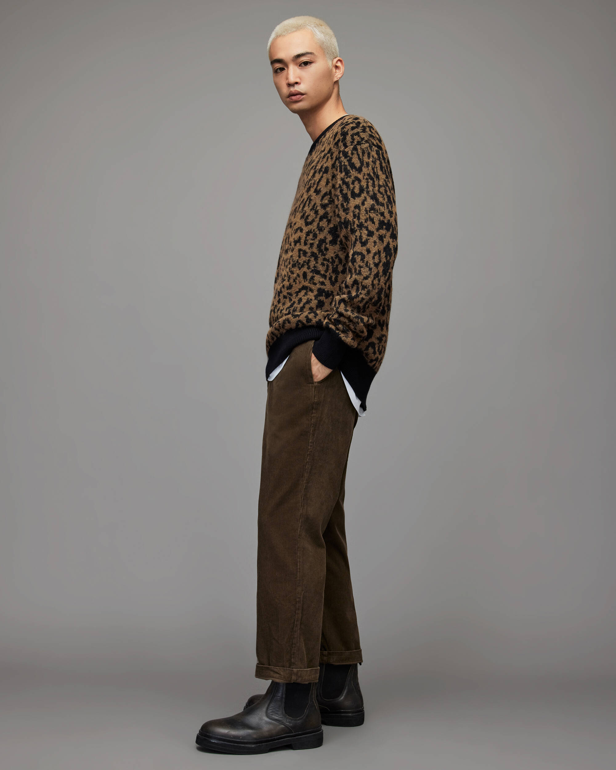 Catt Leopard Crew Sweater YEW BROWN | ALLSAINTS US