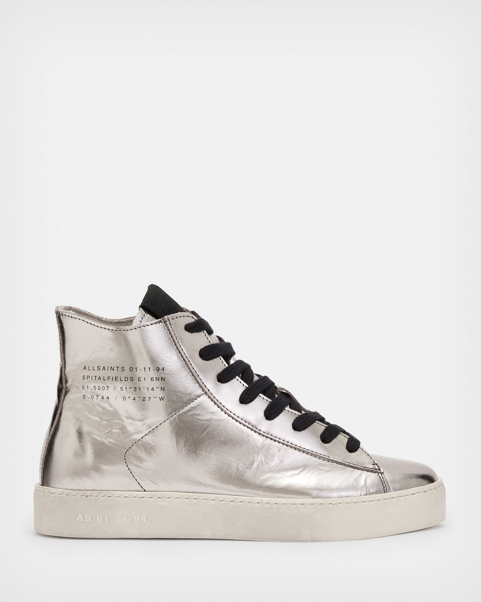 Tana Metallic Leather High Top Sneakers Silver | ALLSAINTS US