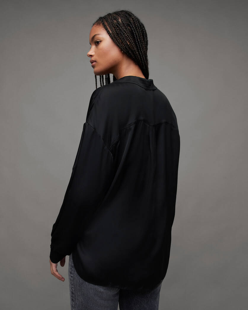 Penny Wrap Over Deep V-Neck Shirt Black | ALLSAINTS US
