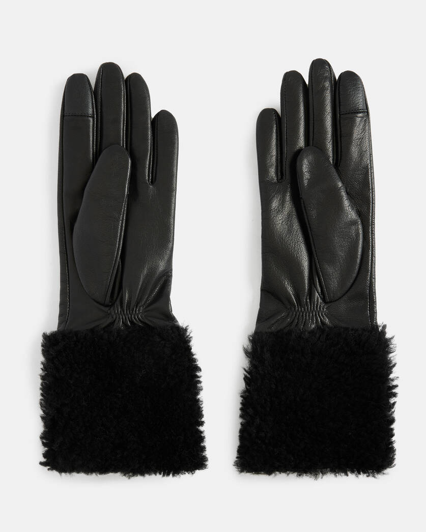 Sasha Leather Faux Shearling Trim Gloves  large image number 3