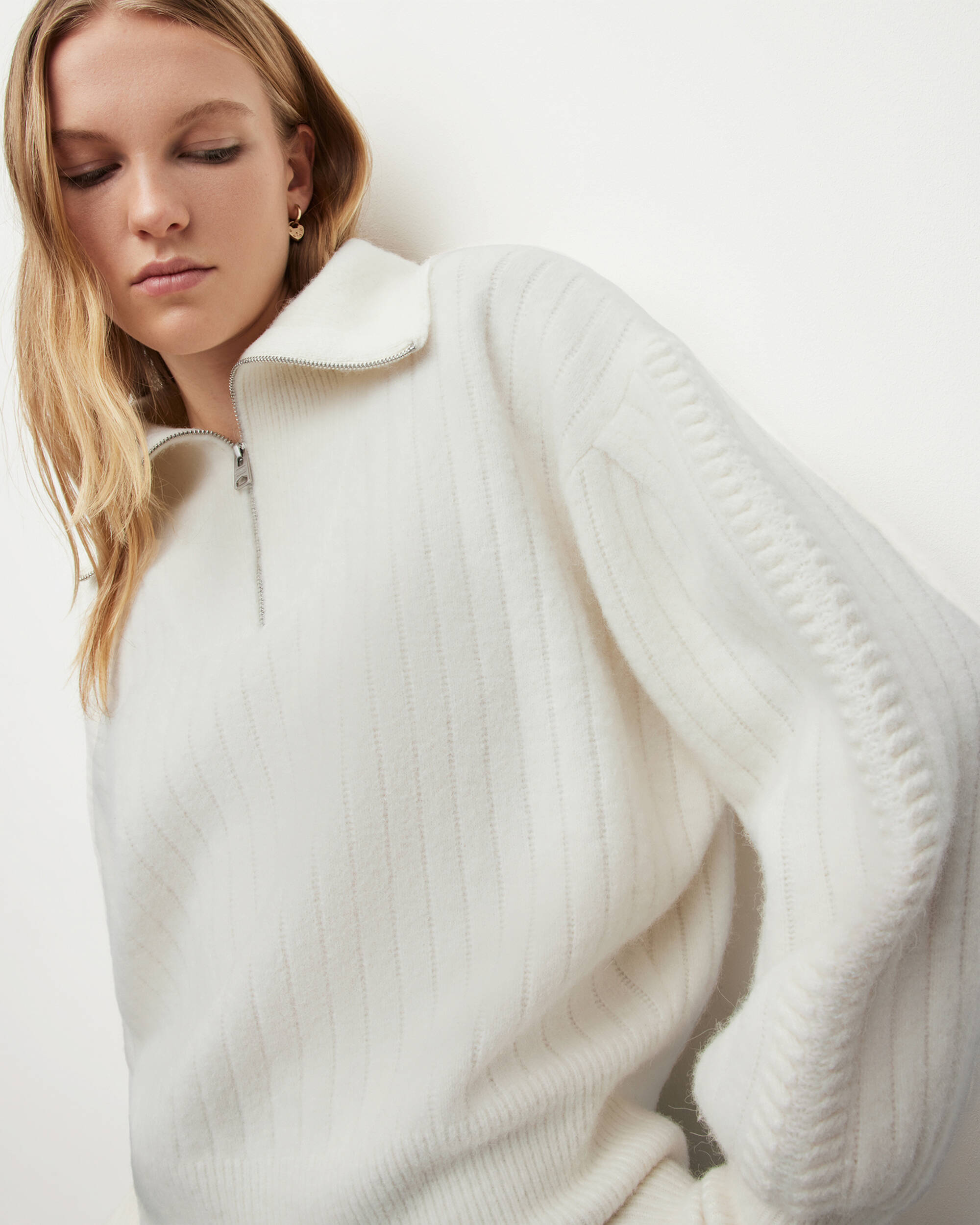 Viola Half Zip Collar Sweater Chalk White | ALLSAINTS US