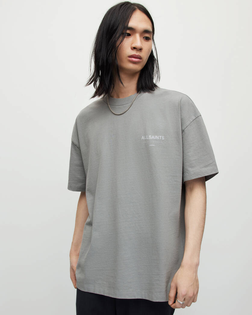 Neck Oversized T-Shirt Grey | ALLSAINTS US Metallic Underground Crew