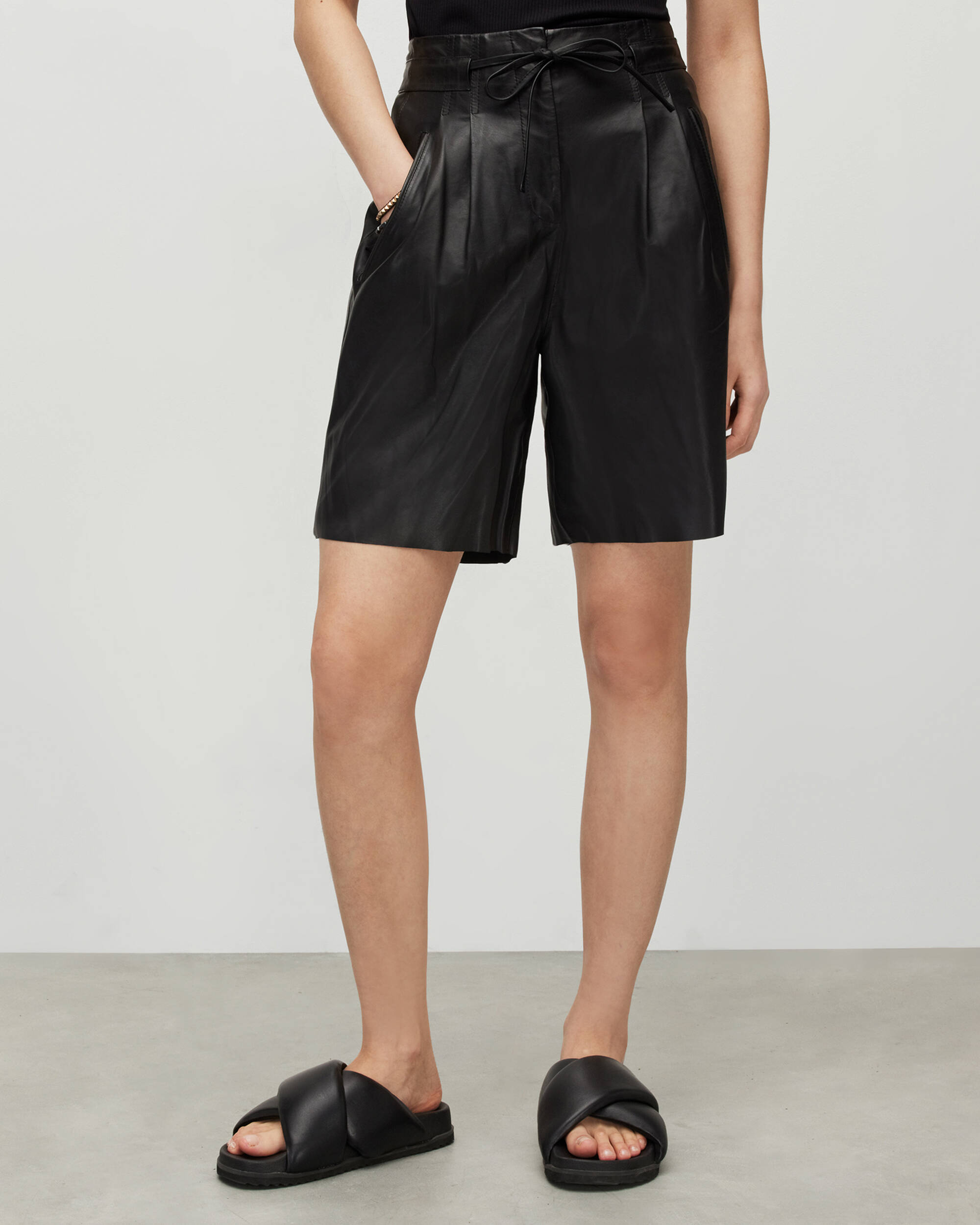 Savannah High-Rise Leather Shorts Black | ALLSAINTS US