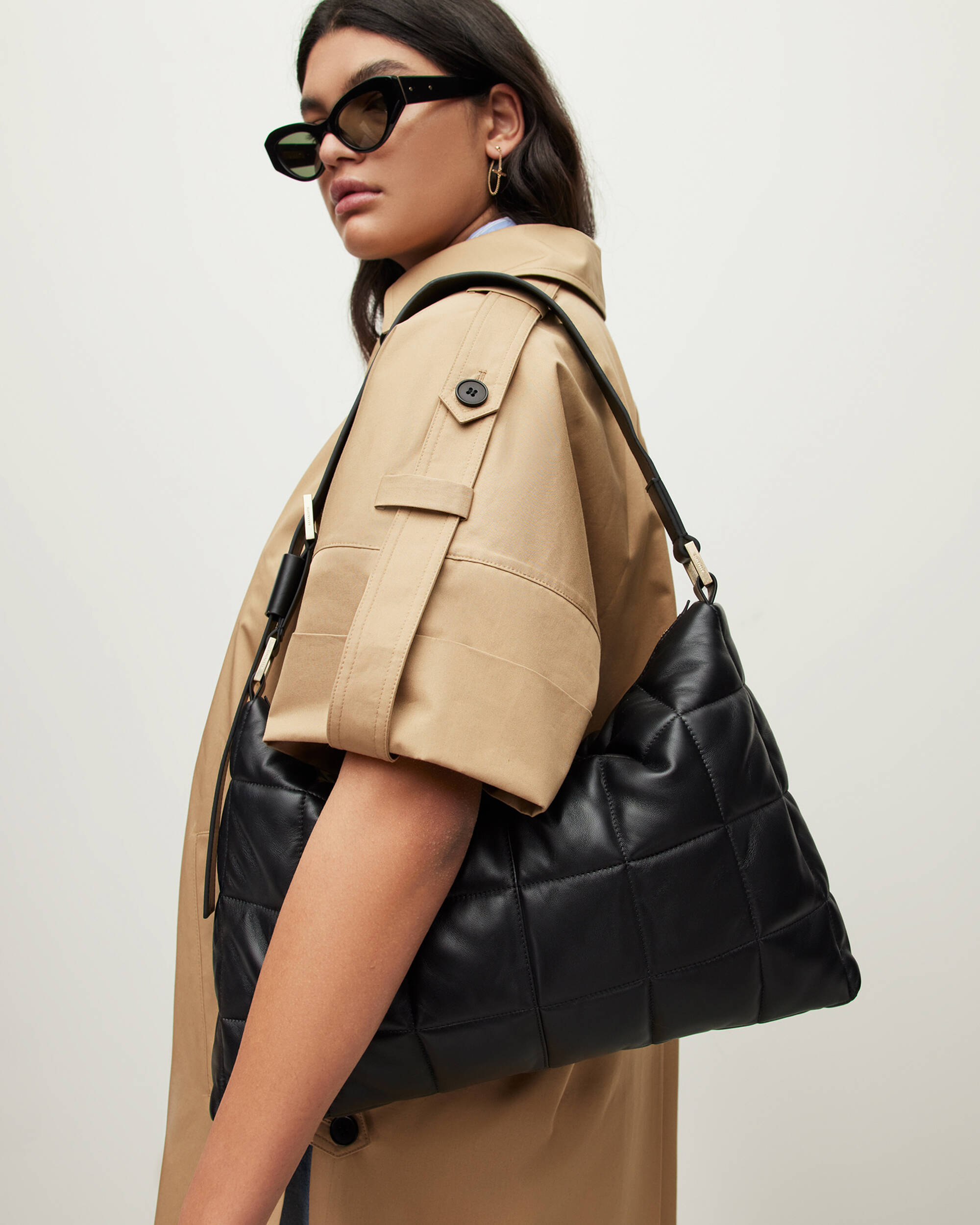 Edbury Leather Quilted Shoulder Bag Black | ALLSAINTS US