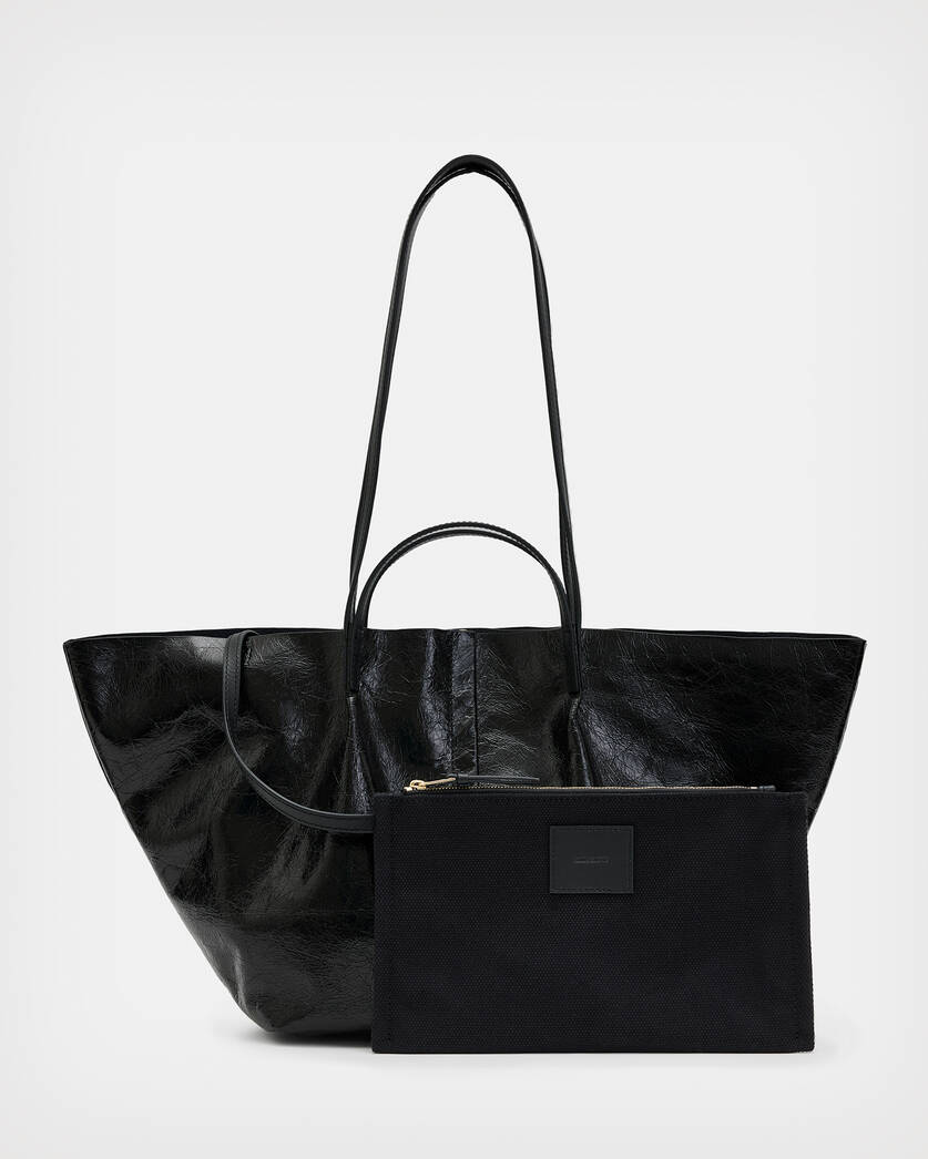 Odette Leather East West Tote Bag Black