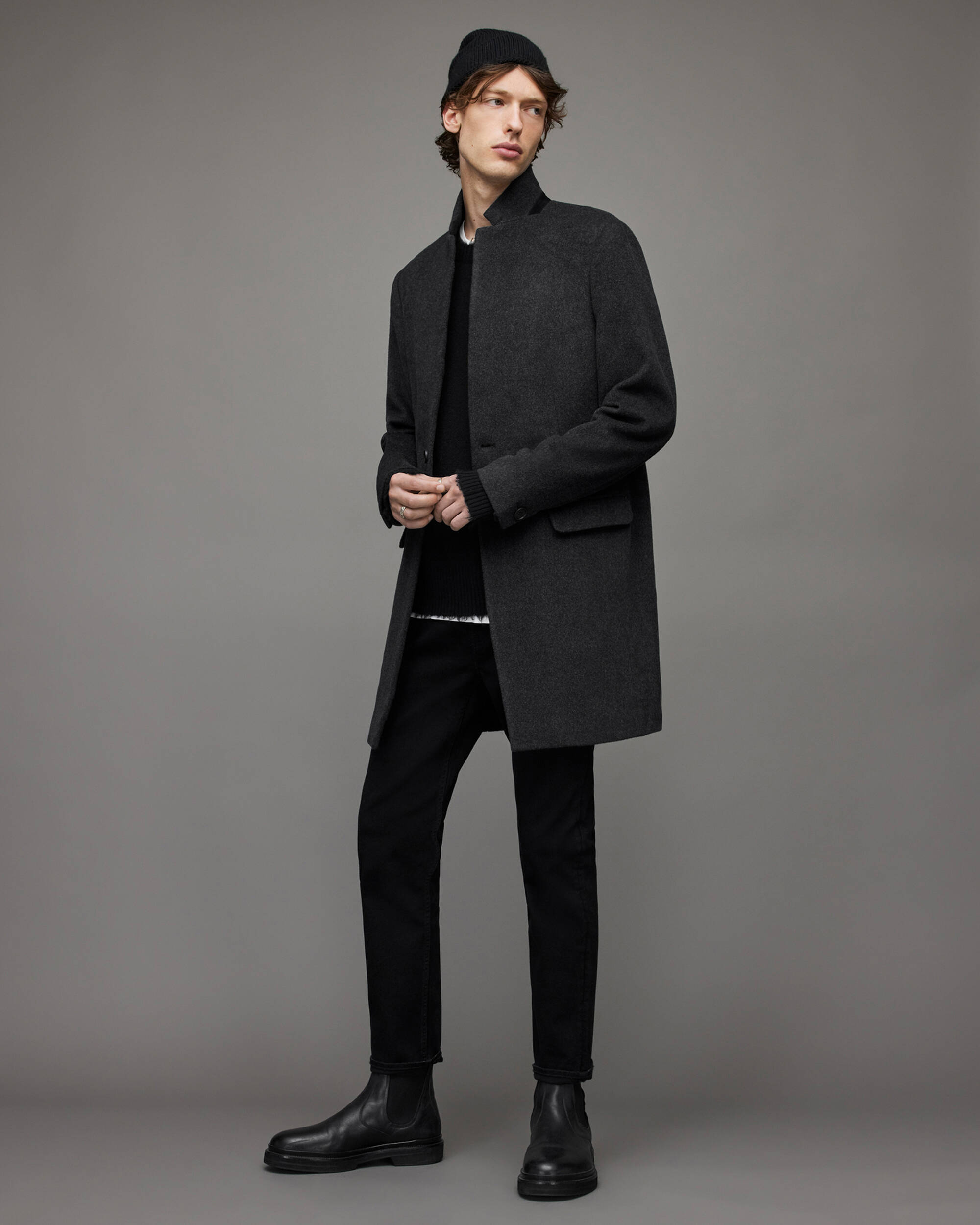 Centimeter abortus naald Manor Tailored Button Up Wool Coat Charcoal Grey | ALLSAINTS US