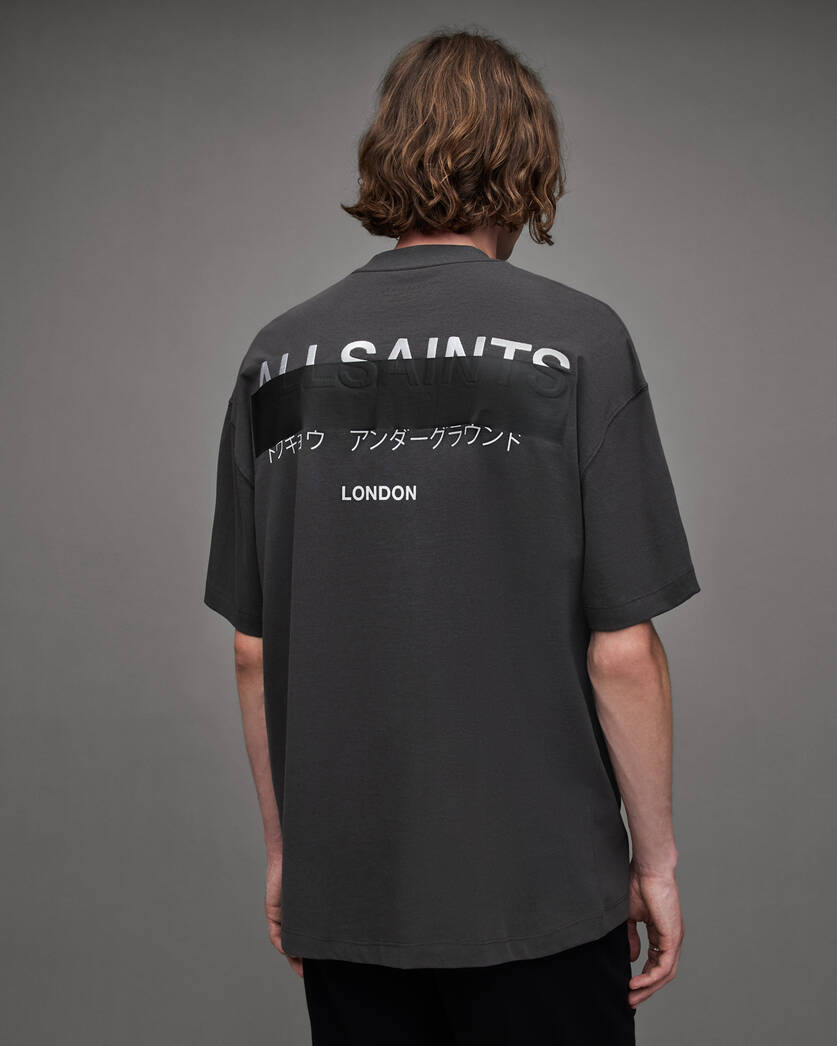 Redact Oversized Embroidered Logo T-Shirt Washed Black | ALLSAINTS US