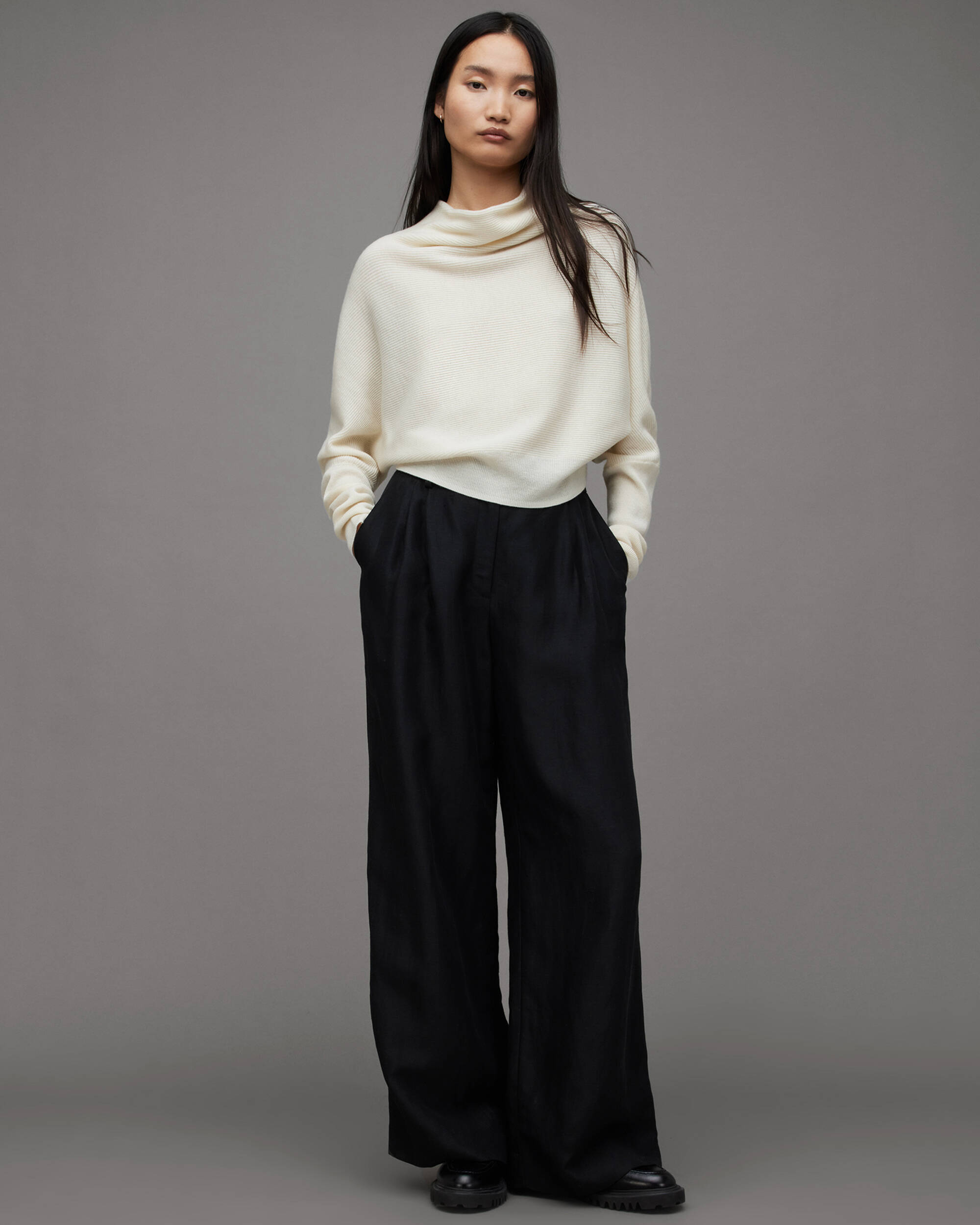 Ridley Wool Cashmere Mix Cropped Sweater Chalk White | ALLSAINTS US