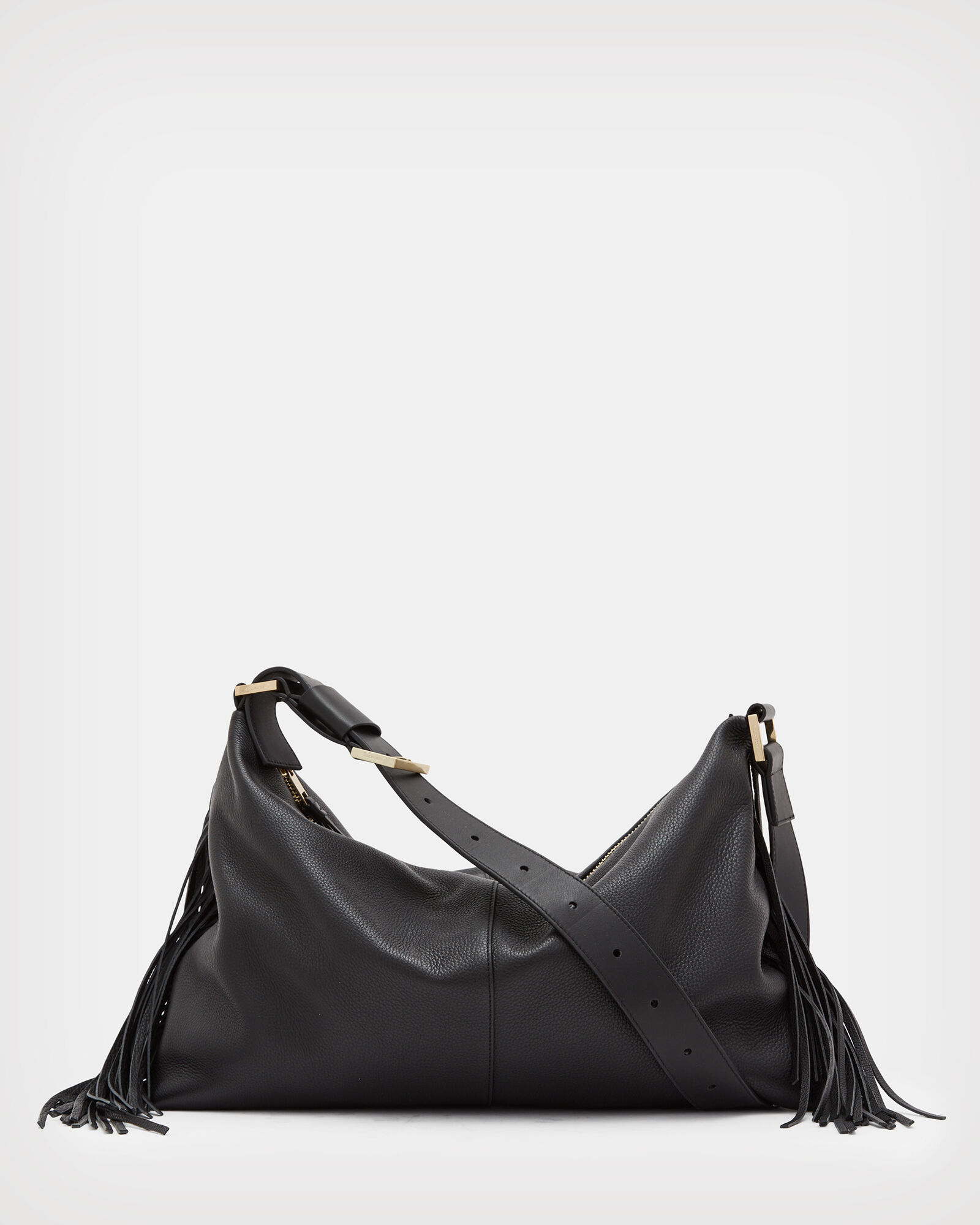 Edbury Leather Fringed Shoulder Bag Black ALLSAINTS US