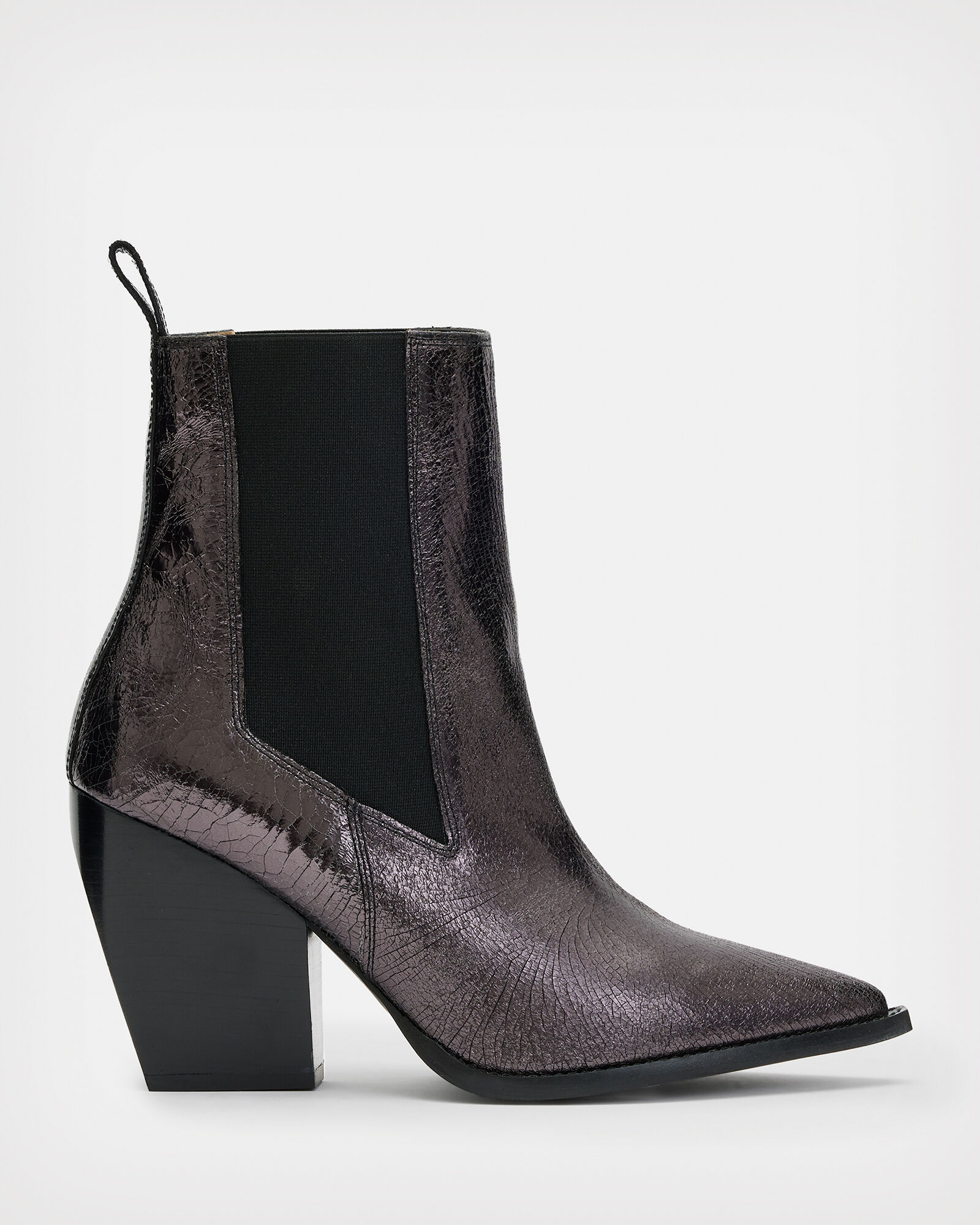 Ria Leather Crinkle Boots Gunmetal Grey | ALLSAINTS US