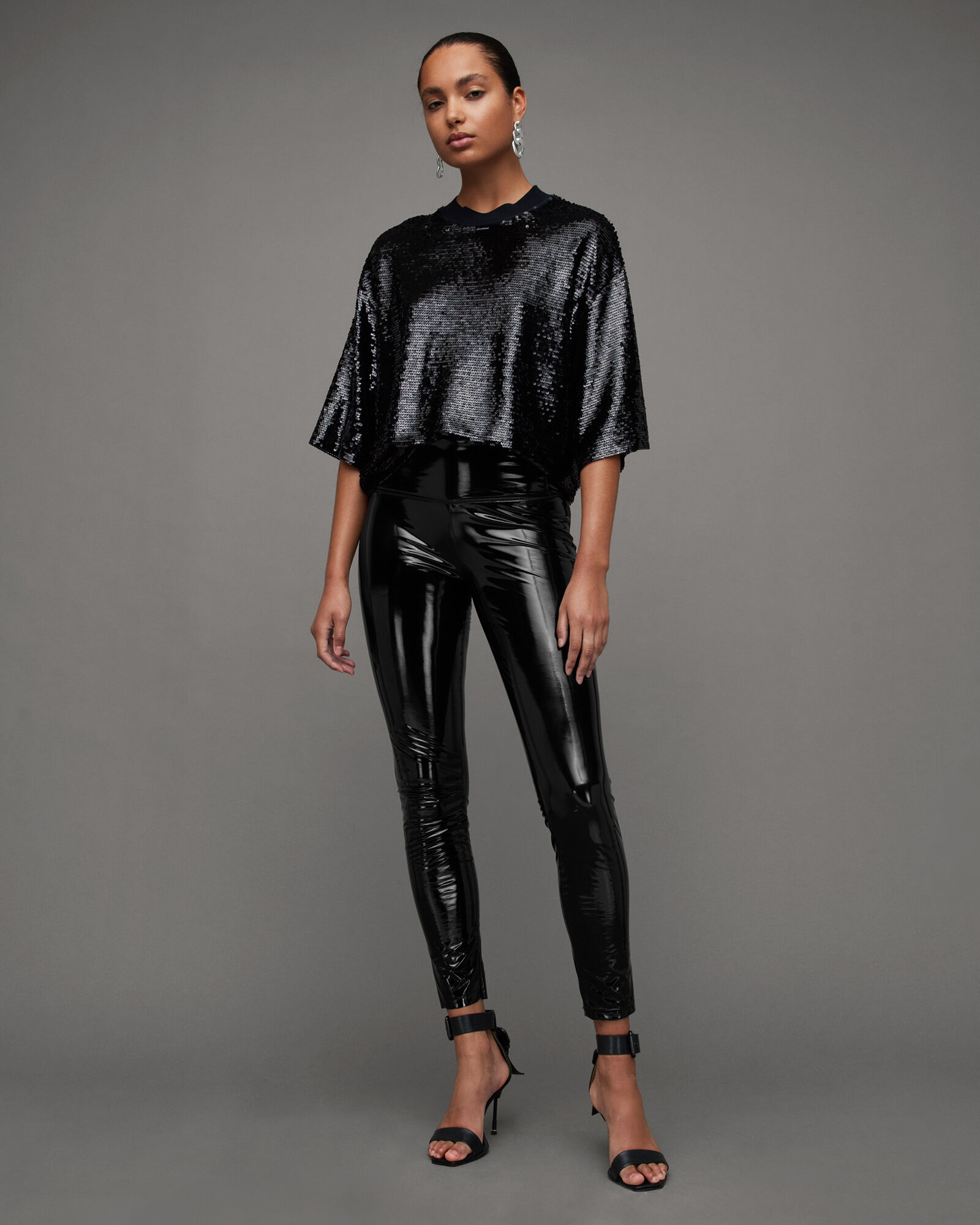 Cora Shine Leather-Look Skinny Leggings Black | ALLSAINTS US