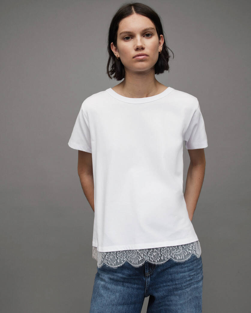 Lee Lace Hem Relaxed T-Shirt Optic White | ALLSAINTS US