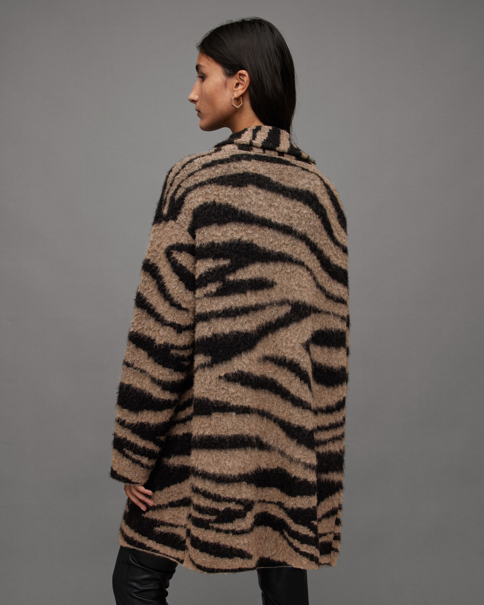 Tessa Tiger Stripe Cardigan CHESTNUT BROWN/BLK | ALLSAINTS US