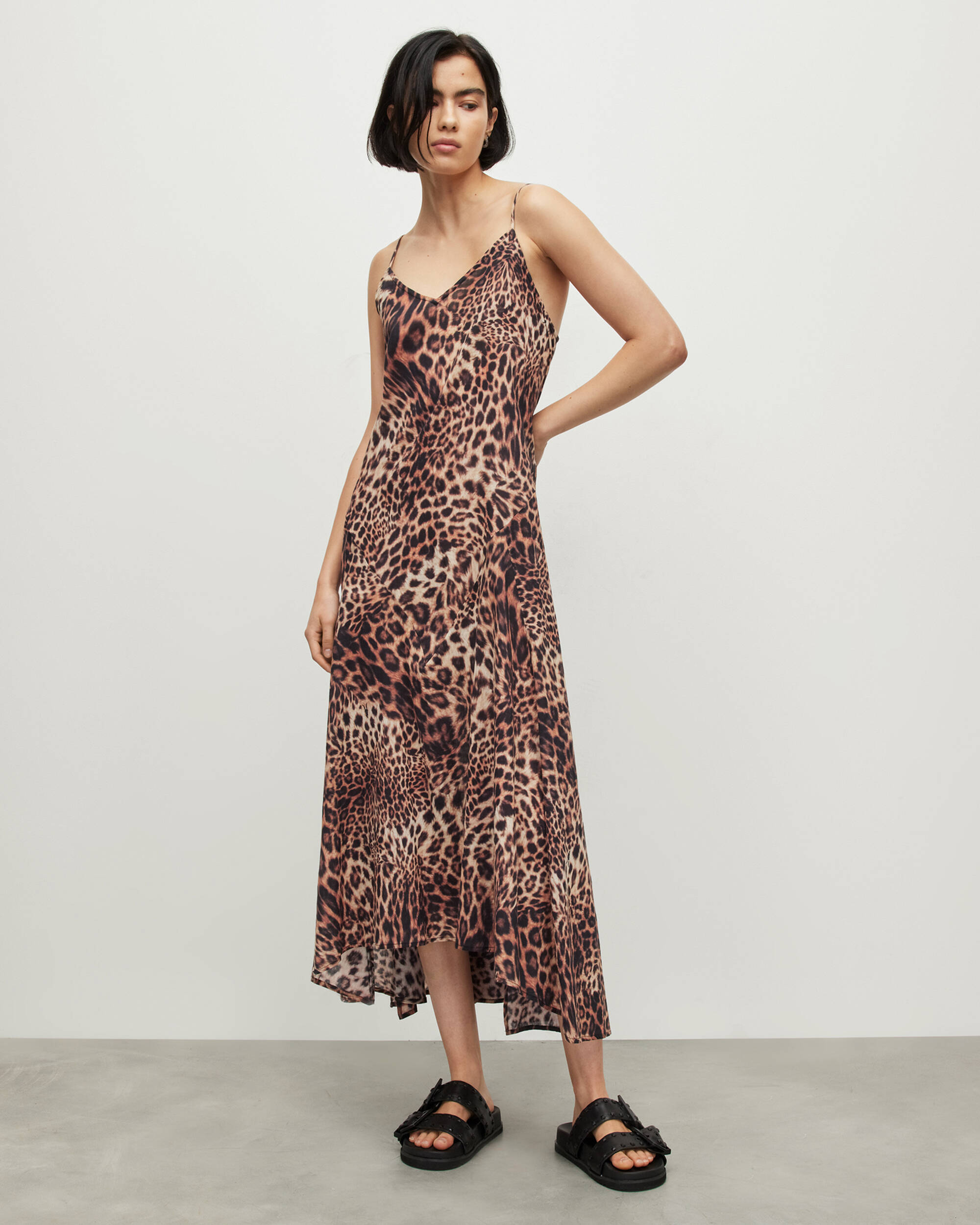 Essie Evita Leopard Maxi Slip Dress ANIMAL BROWN | ALLSAINTS US