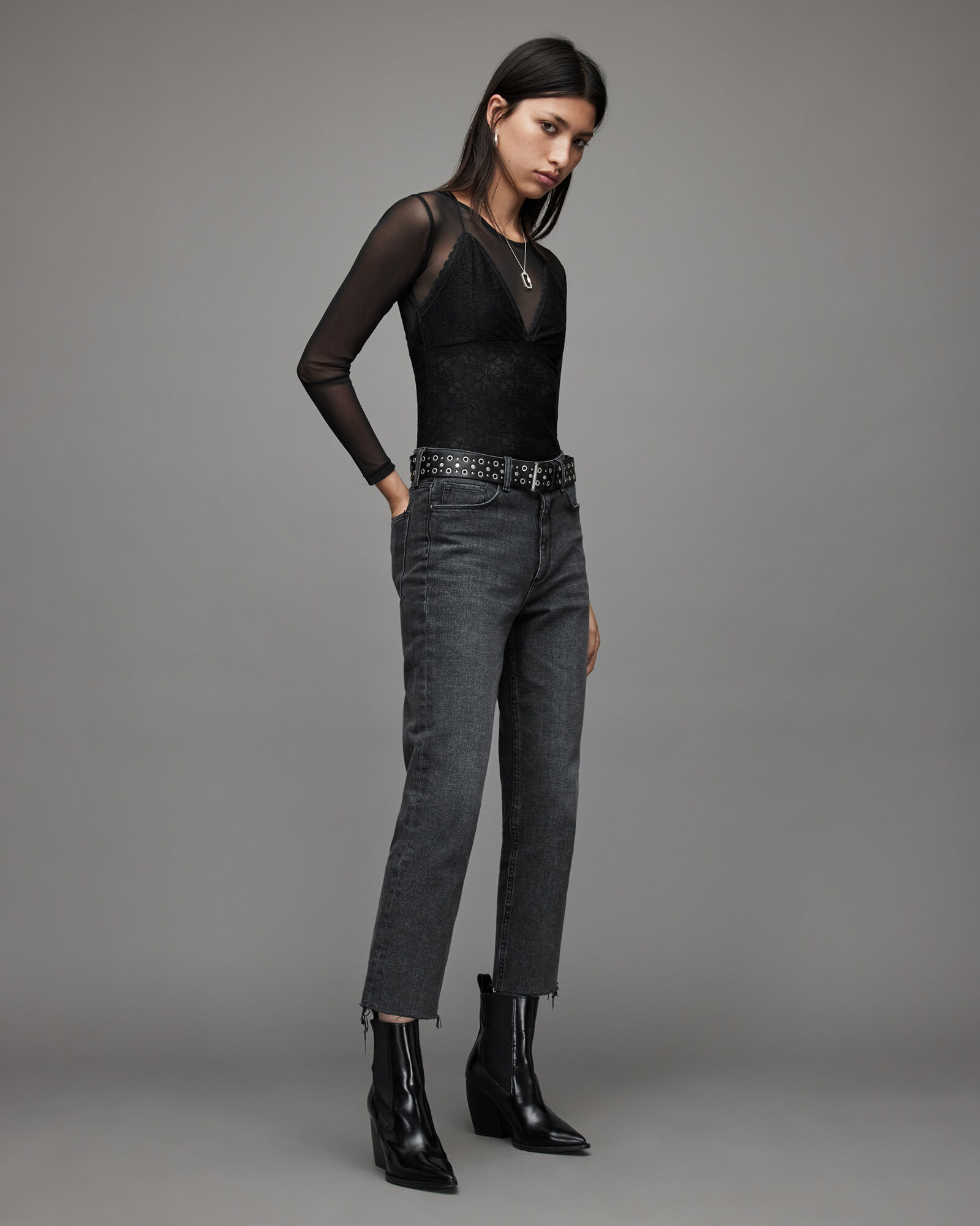 Nyla Lace Bodysuit Black ALLSAINTS US