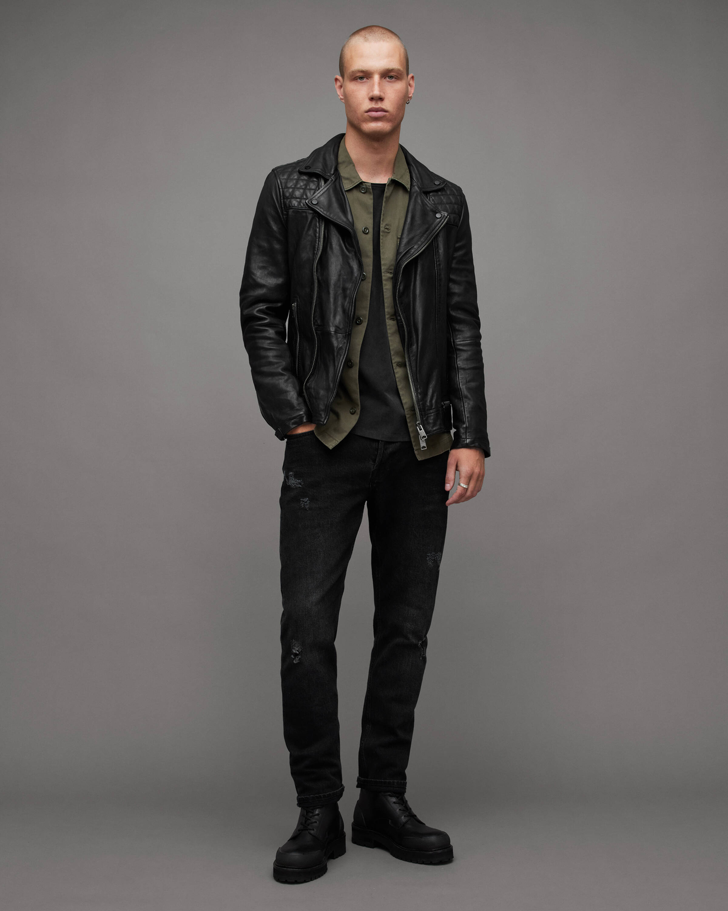 Men's Conroy Leather Jacket - Outfit Front View
