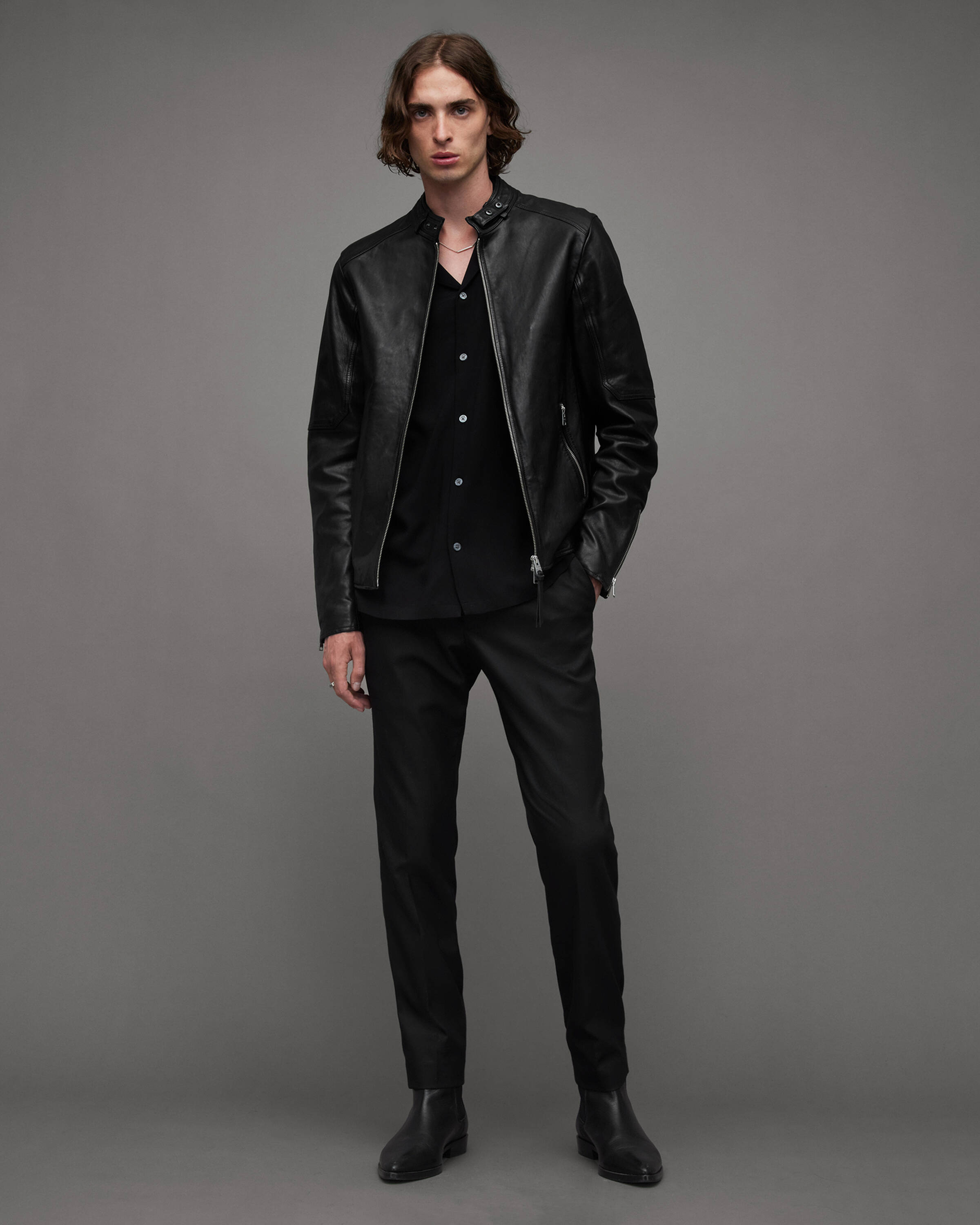 Men's Cora Leather Jacket - Outfit Front View