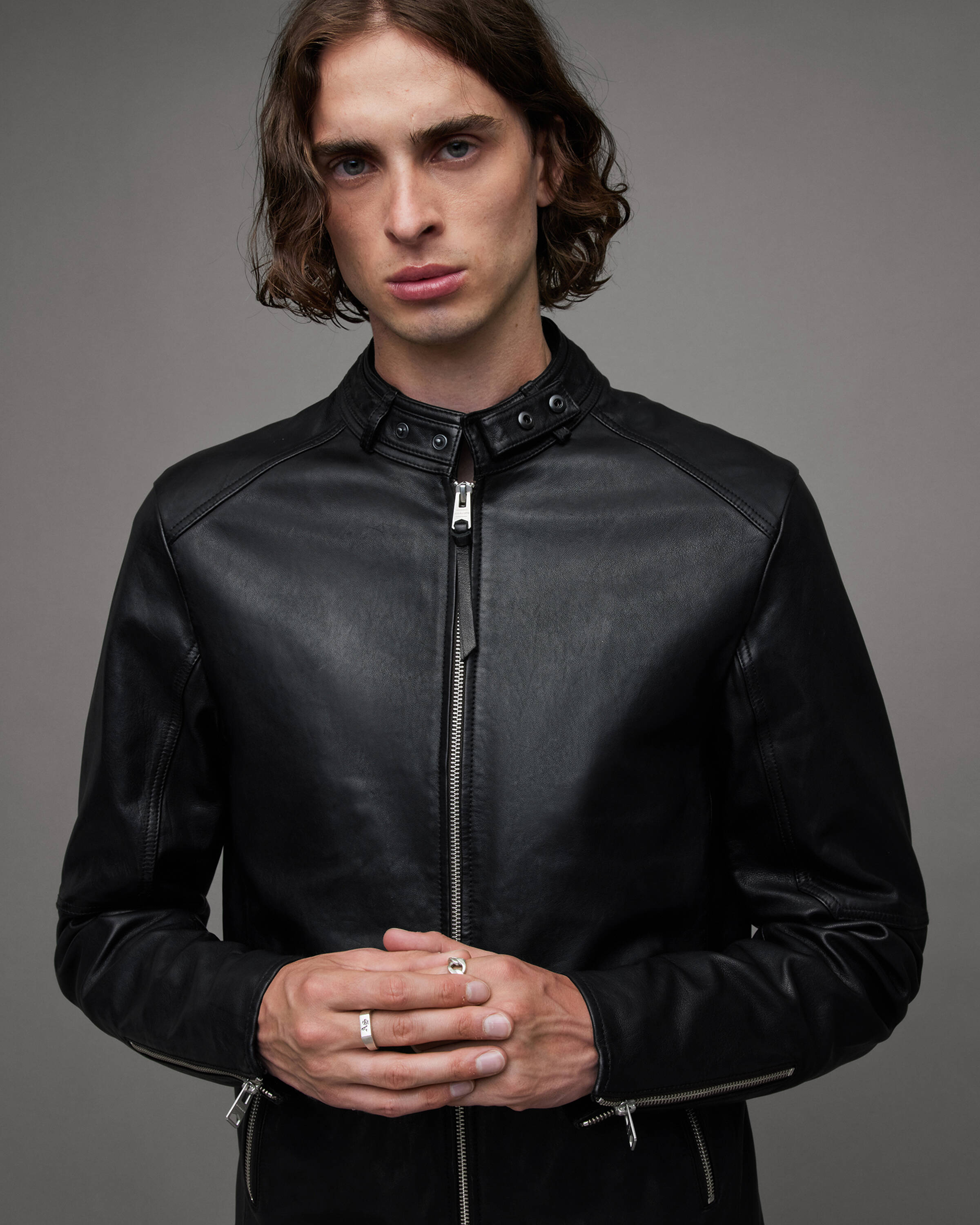 Men's Cora Leather Jacket - Closeup View