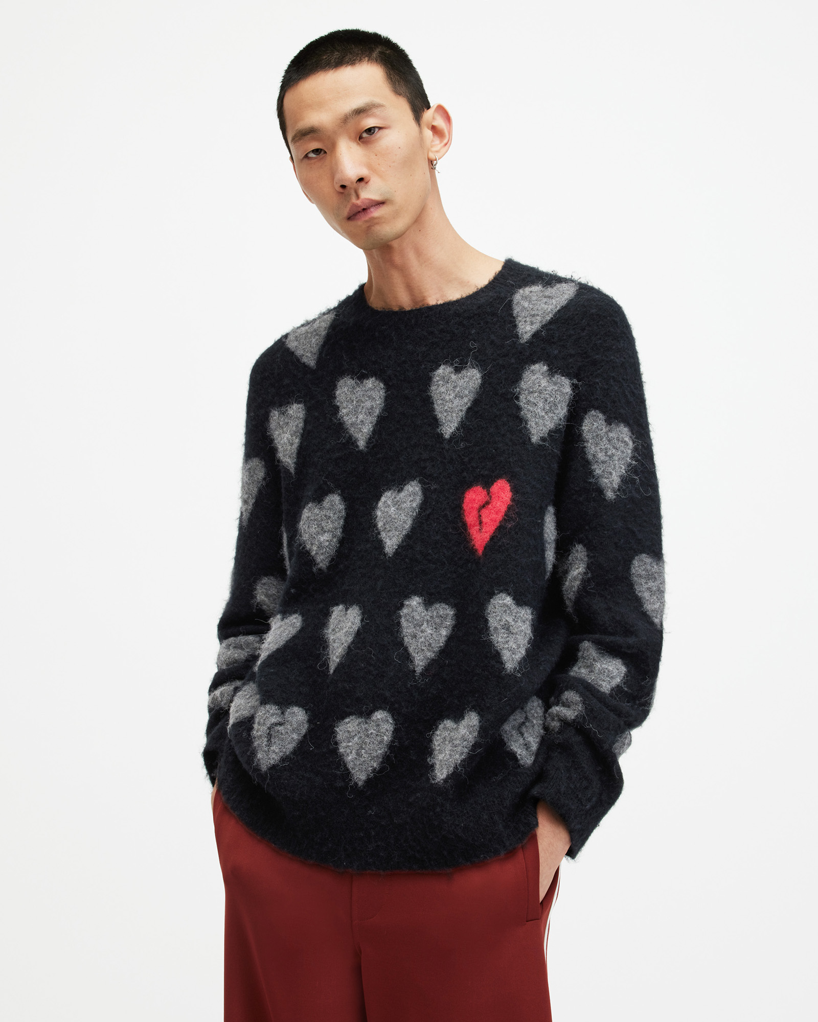 AllSaints Amore Heart Motif Relaxed Fit Sweater