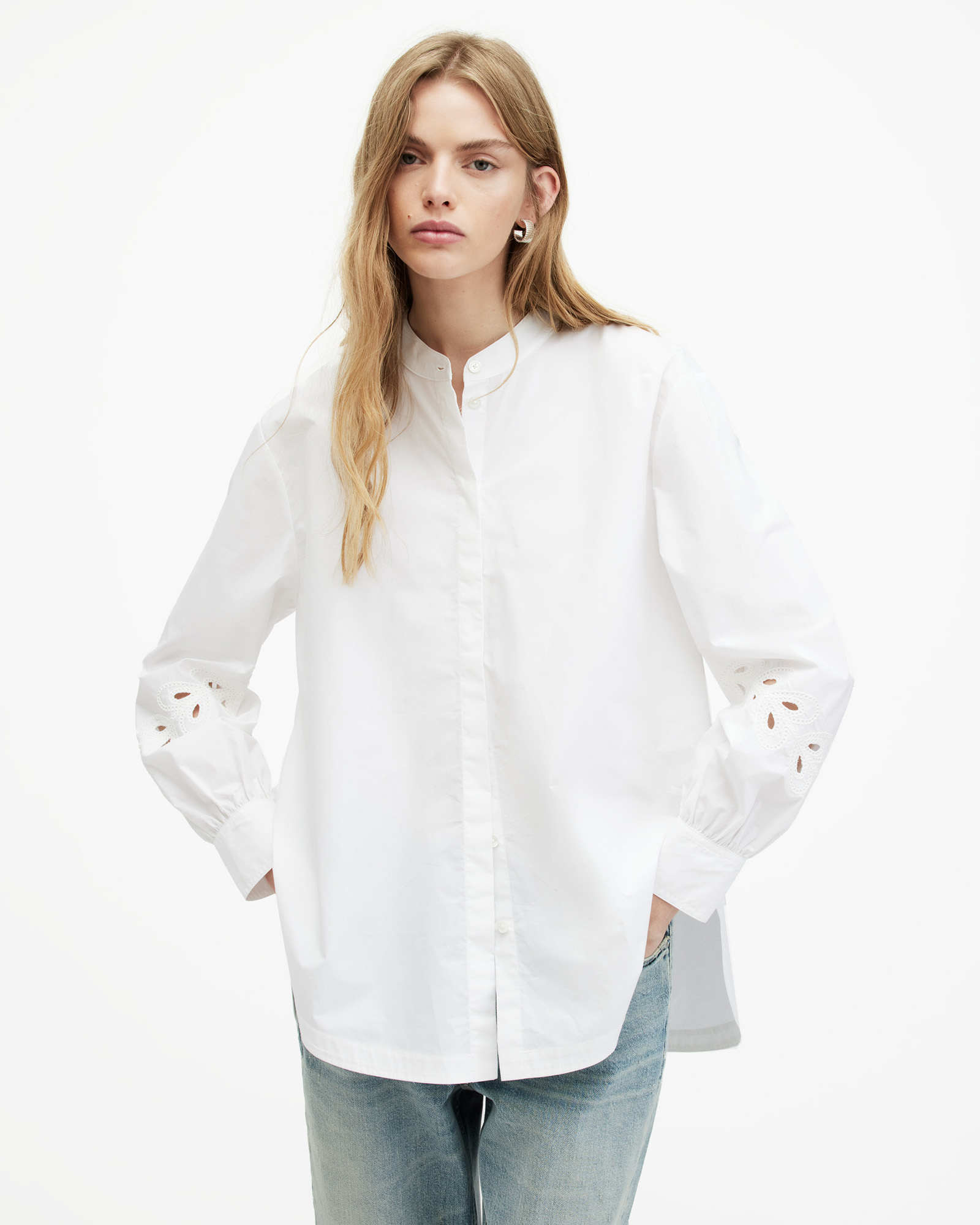 AllSaints Marcie Embroidered Val Relaxed Fit Shirt,, White