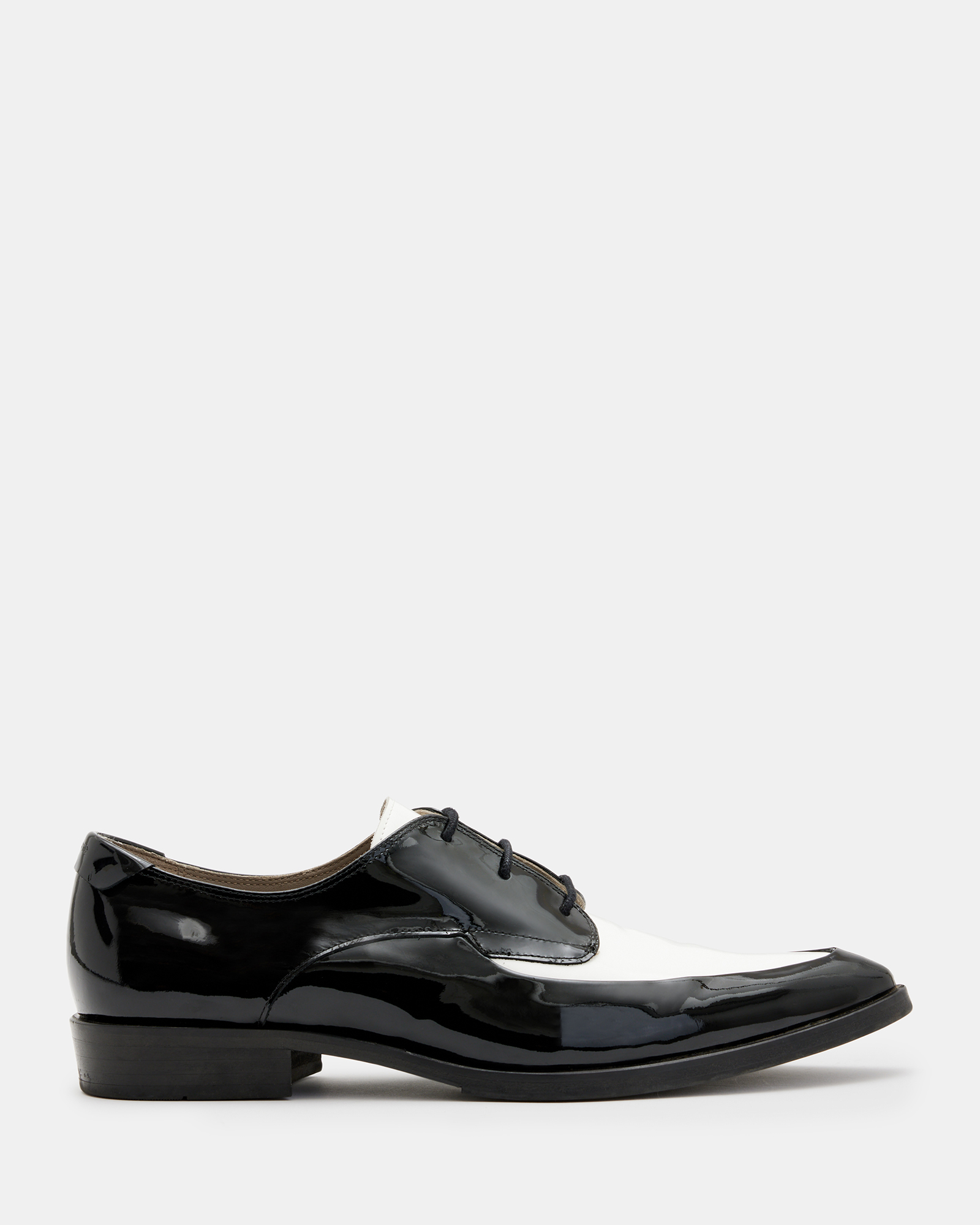 Lex Patent Leather Lace Up Shoes Black/White | ALLSAINTS Canada