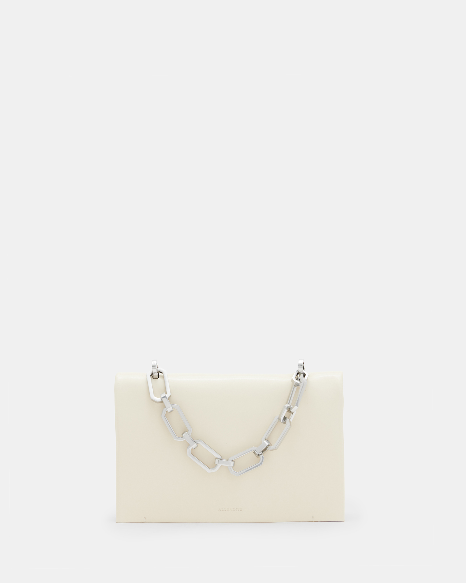 Allsaints Yua Leather Removable Chain Clutch Bag In Desert White
