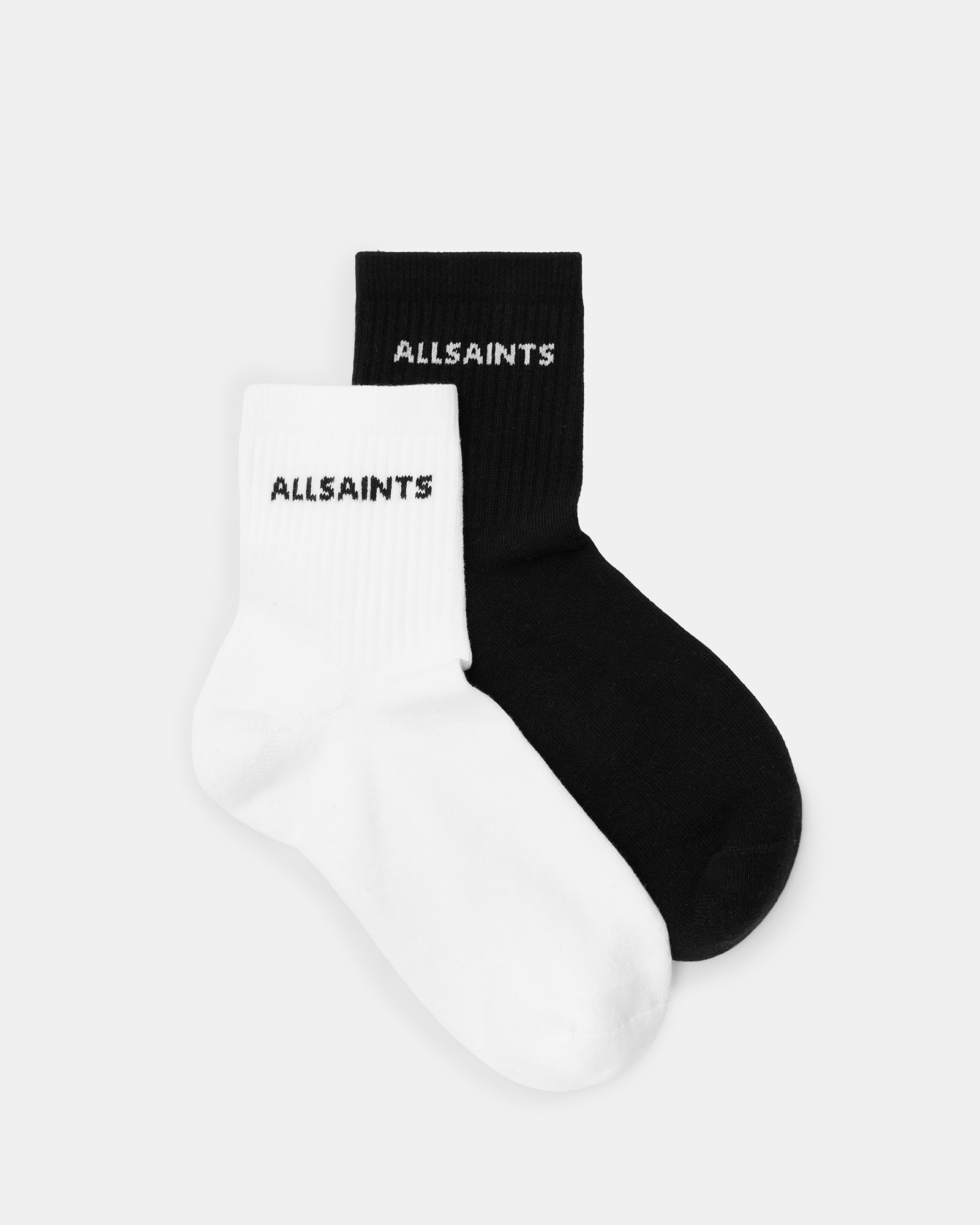 Allsaints Joss Logo Ankle Socks 2 Pack In Black/white