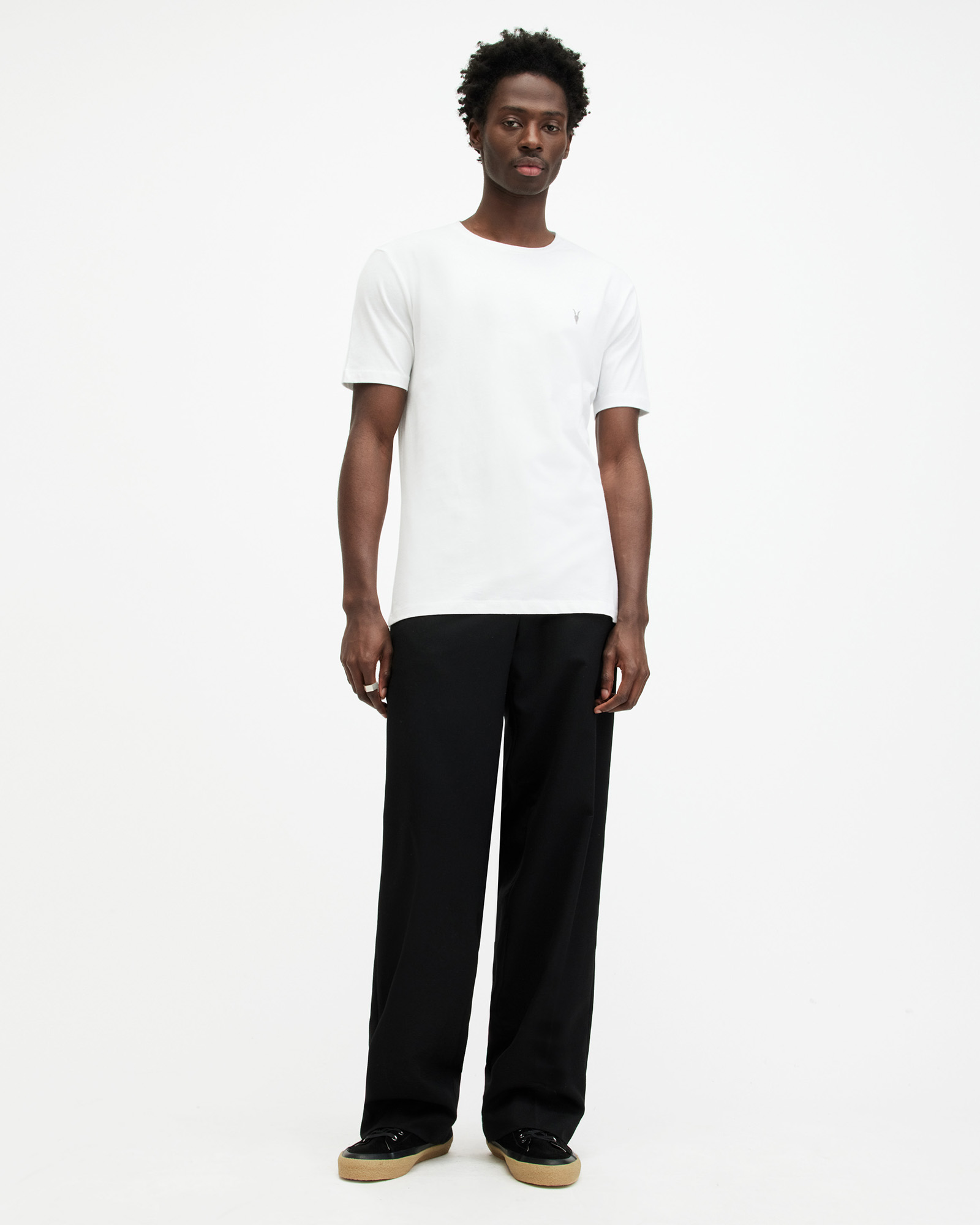 AllSaints Men's Cotton Regular Slim Brace Tonic Crew T-Shirt, White, Size: XS