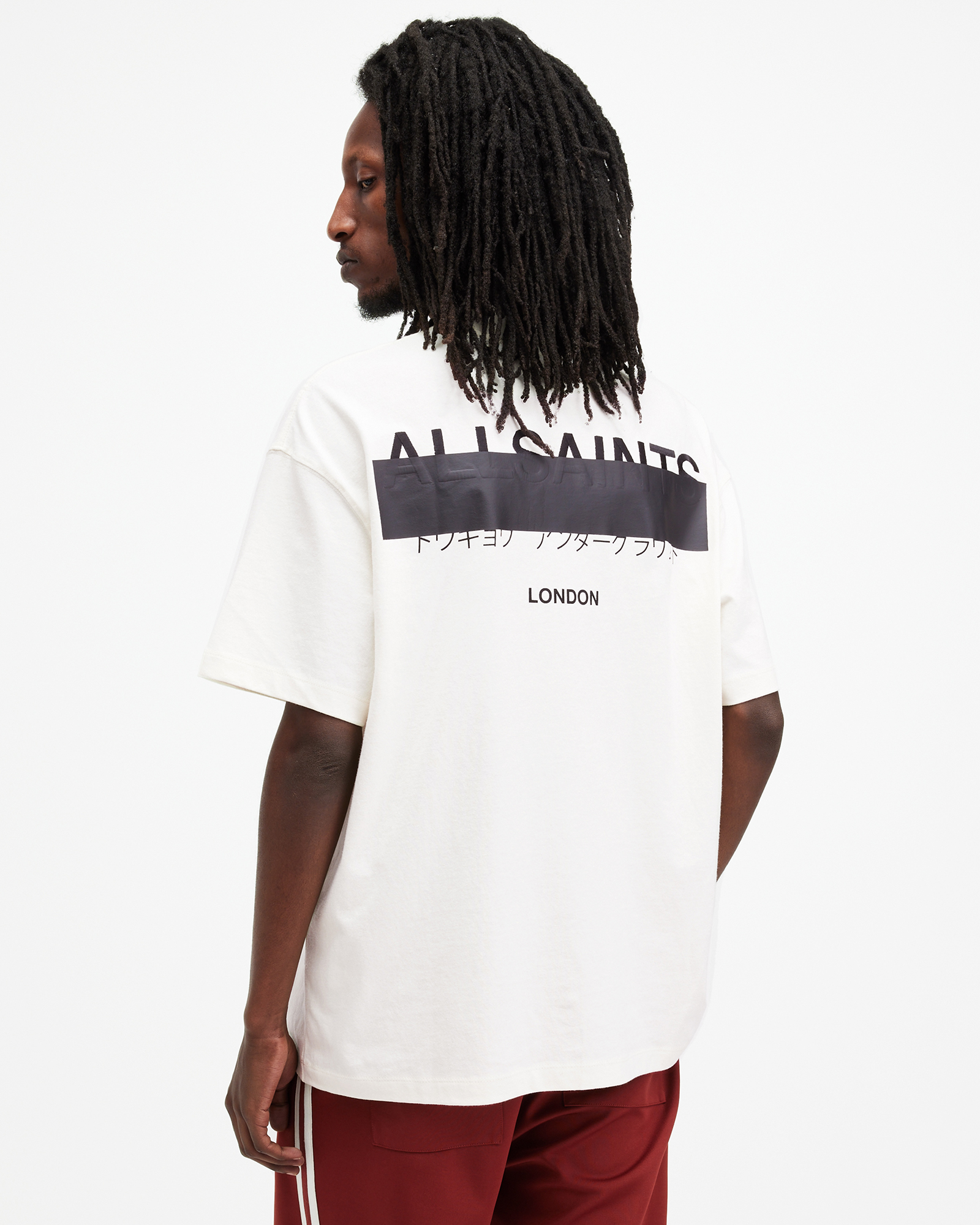 AllSaints Redact Oversized Embroidered Logo T-Shirt,, ASHEN WHITE