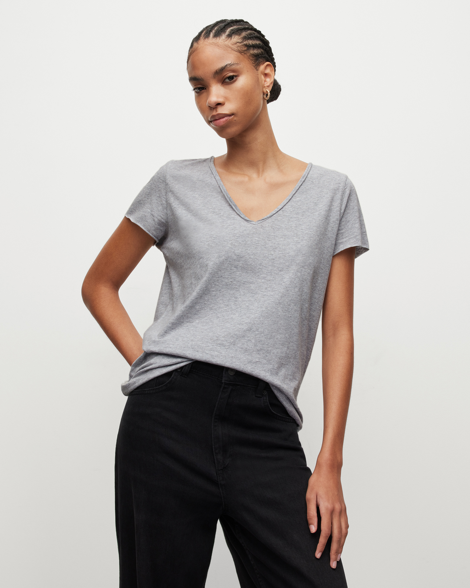 AllSaints Women's Cotton Regular Fit Pure Emelyn Tonic Short Sleeve Pullover T-Shirt, Grey, Size: S