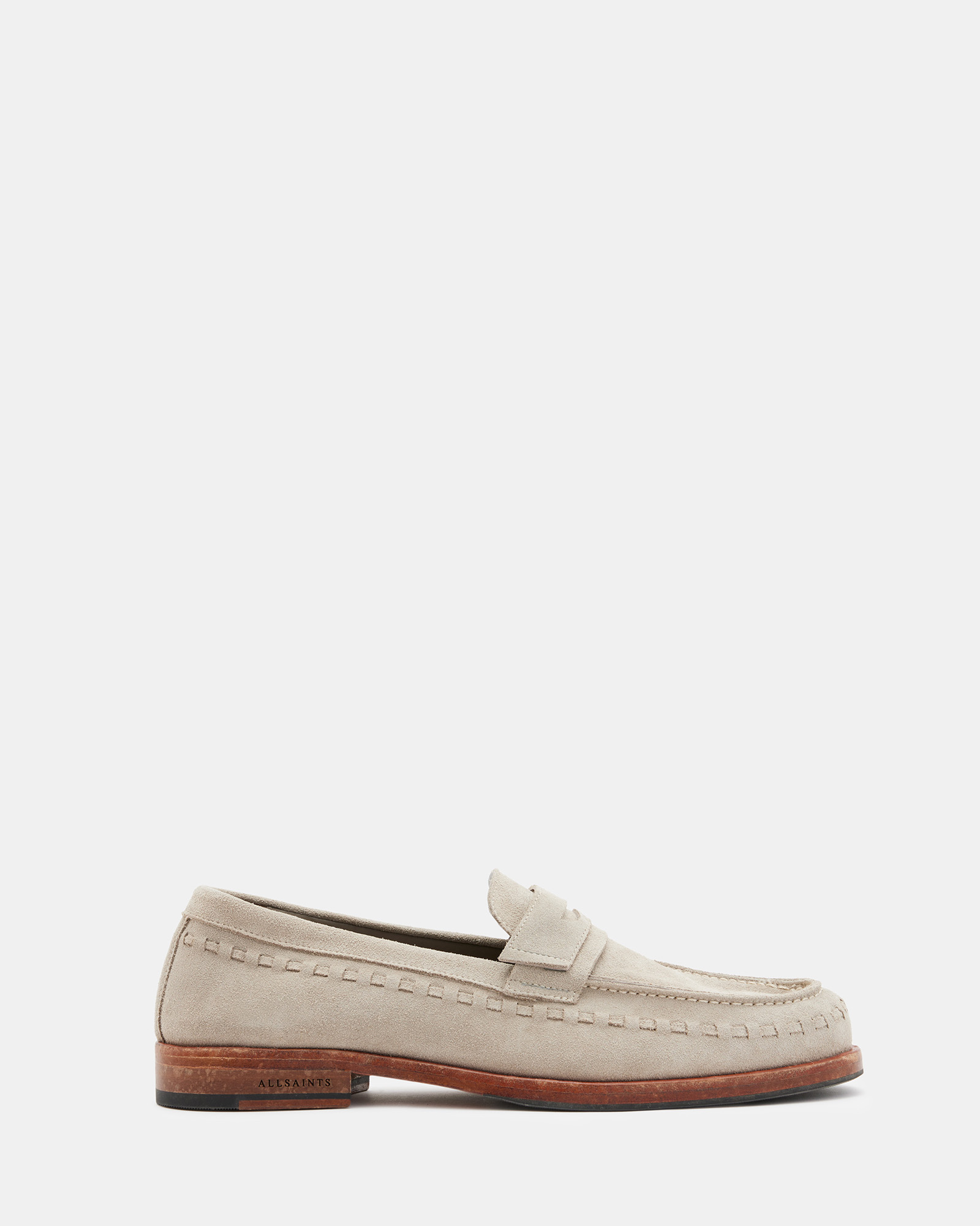 Allsaints Sammy Leather Loafer Shoes In Sand