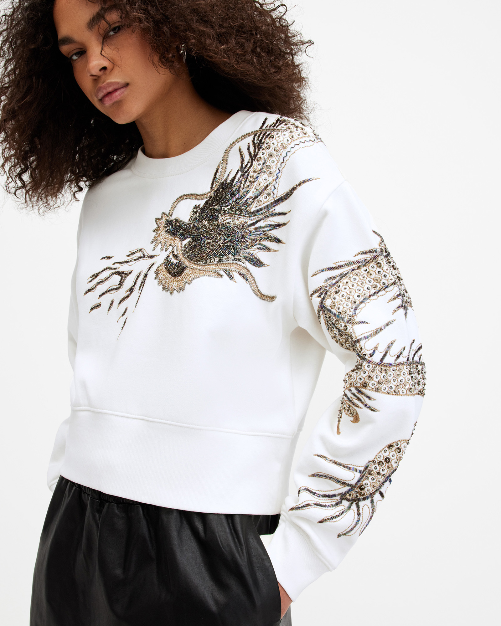 AllSaints Dragon Embellished Separo Sweatshirt,, White