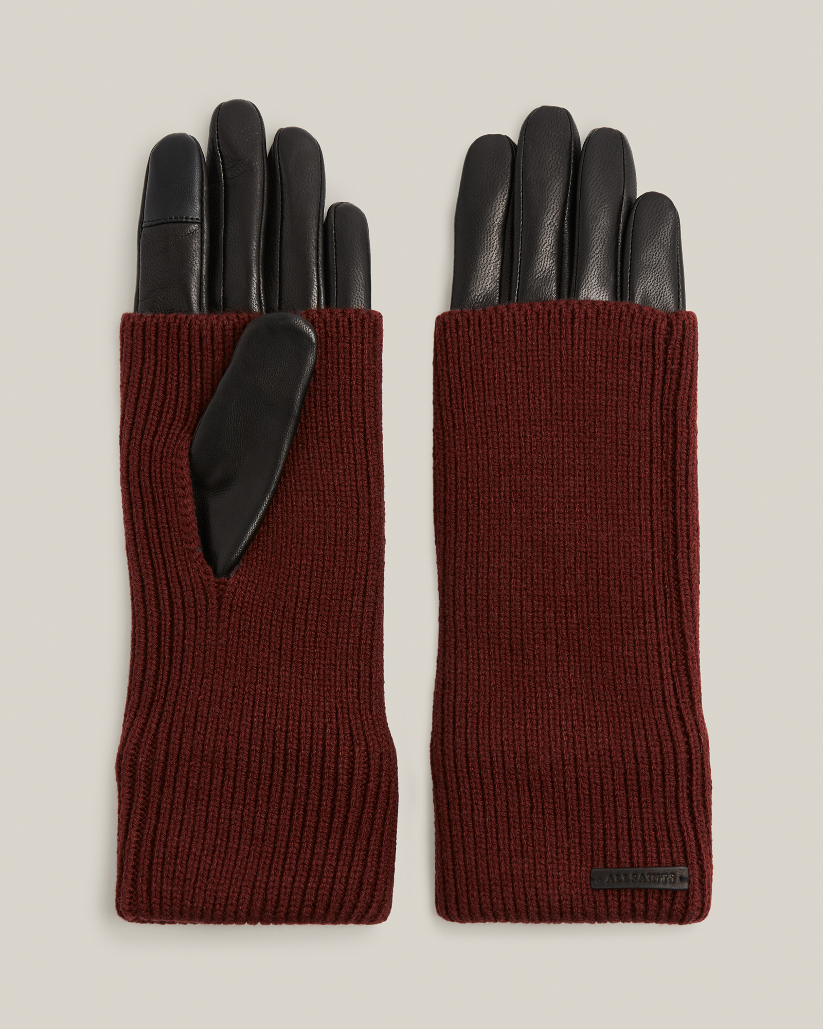 Allsaints Knit Cuff Leather Gloves