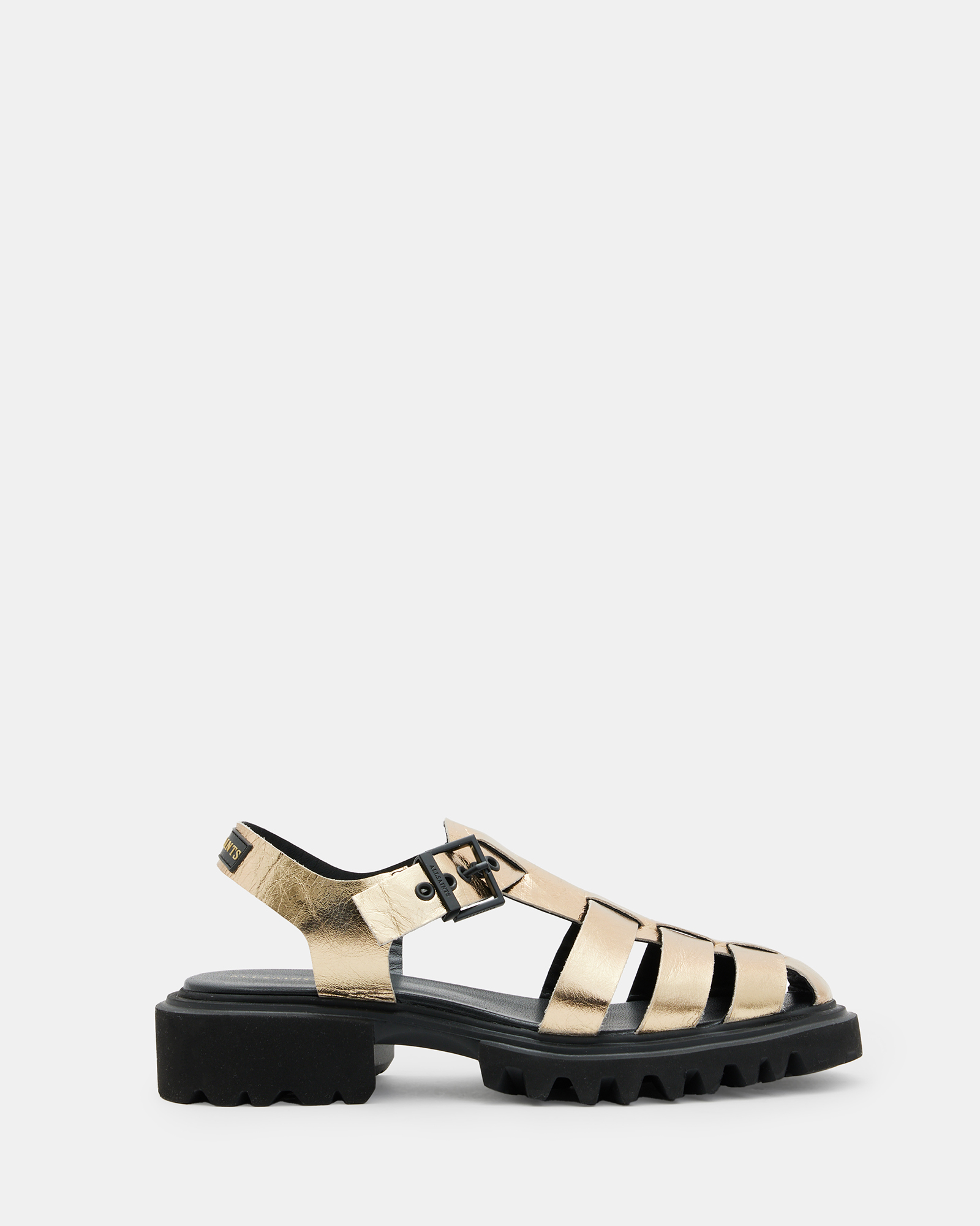 Shop Allsaints Nessa Chunky Leather Sandals, In Metallic Gold