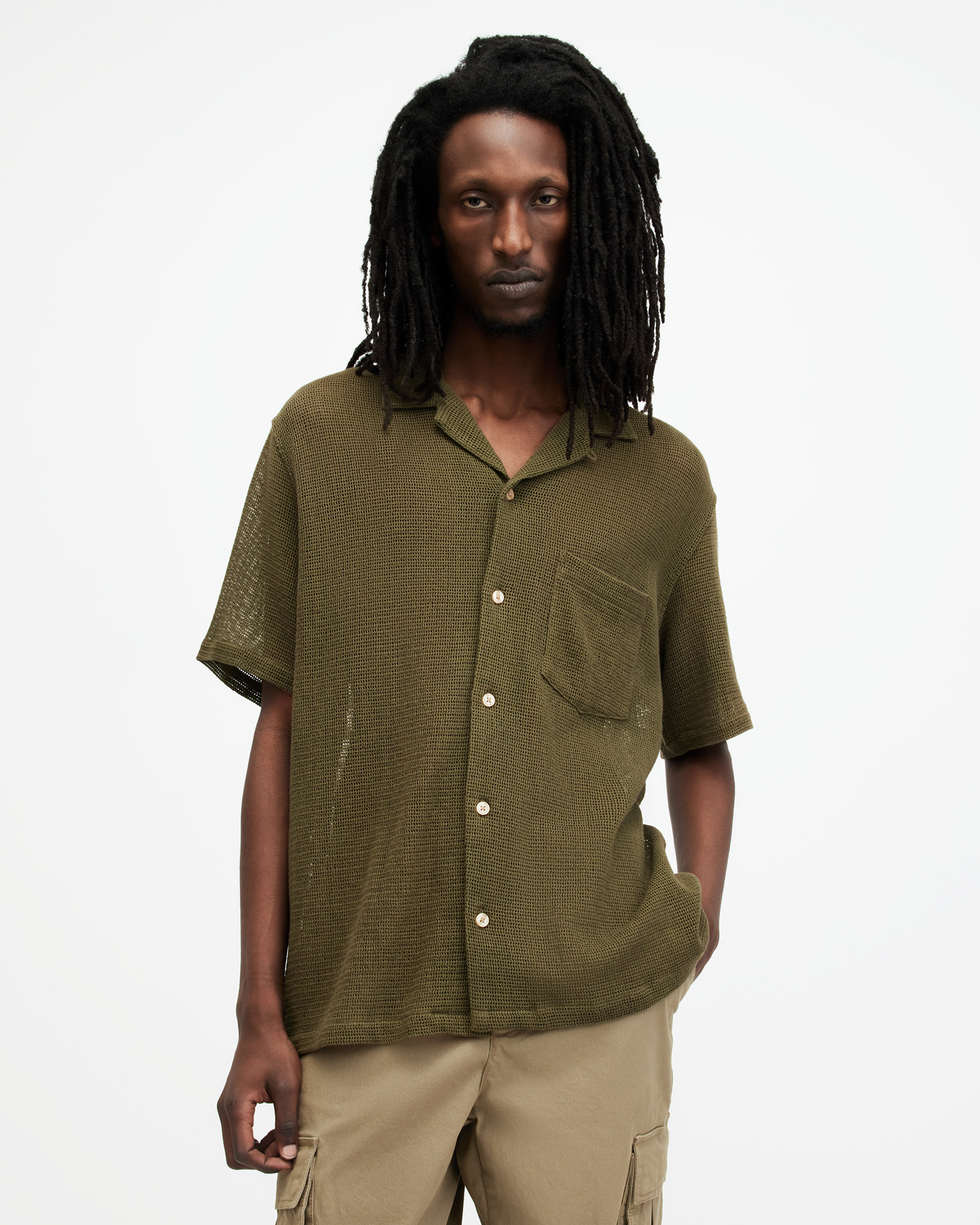 AllSaints Sortie Textured Relaxed Fit Shirt,, ASH KHAKI GREEN