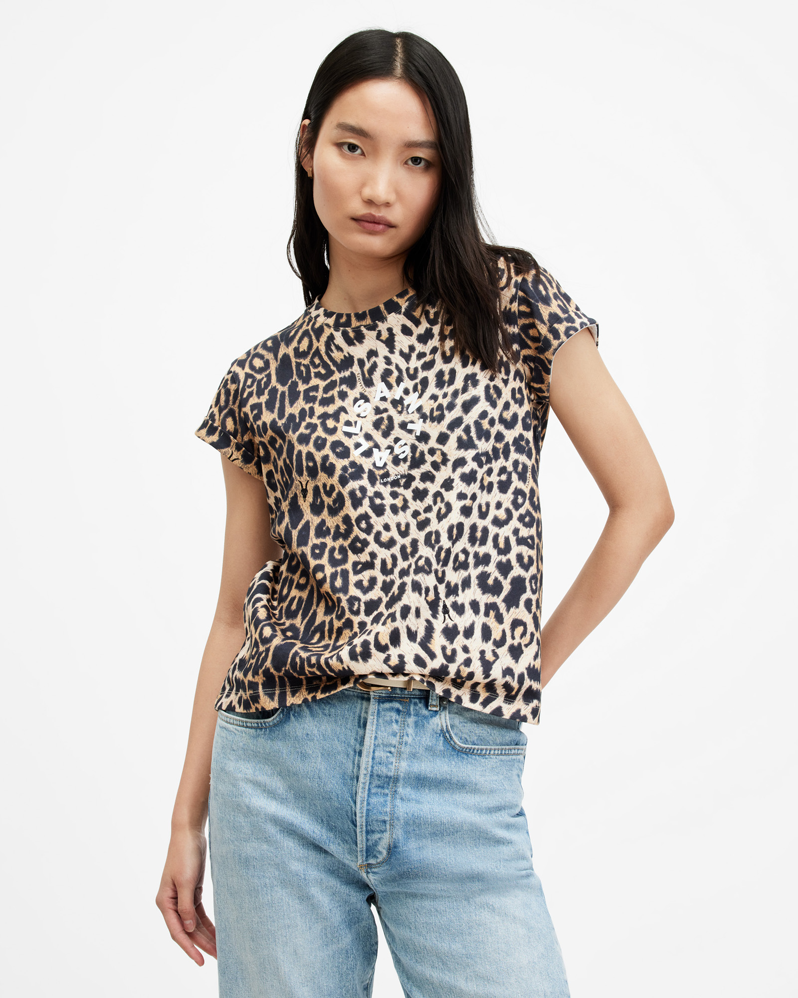 AllSaints Tiepo Anna Leopard Print Logo T-Shirt